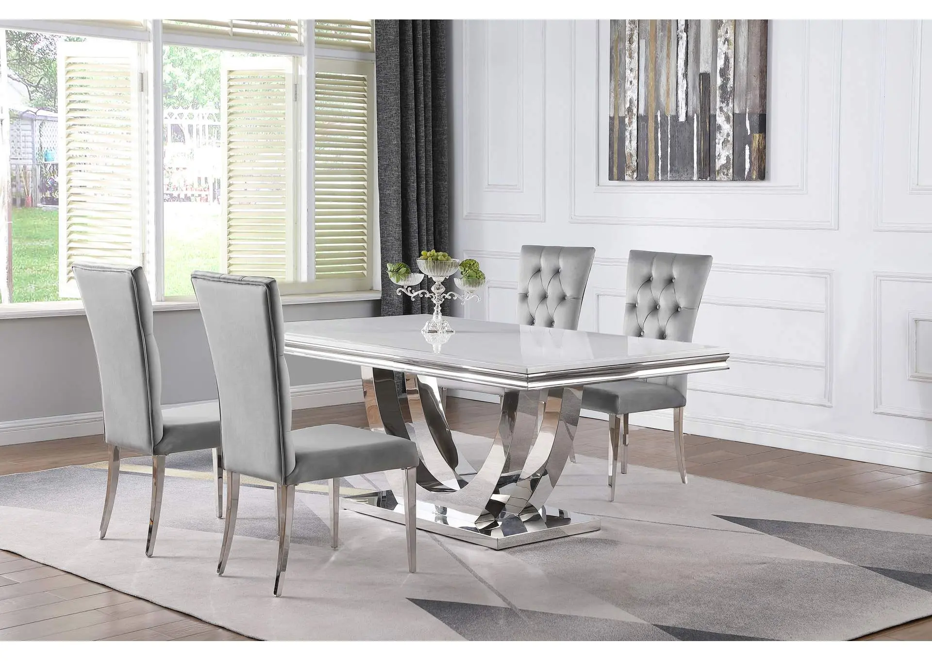 Kerwin 5-piece Rectangular Dining Table Set Grey and Chrome