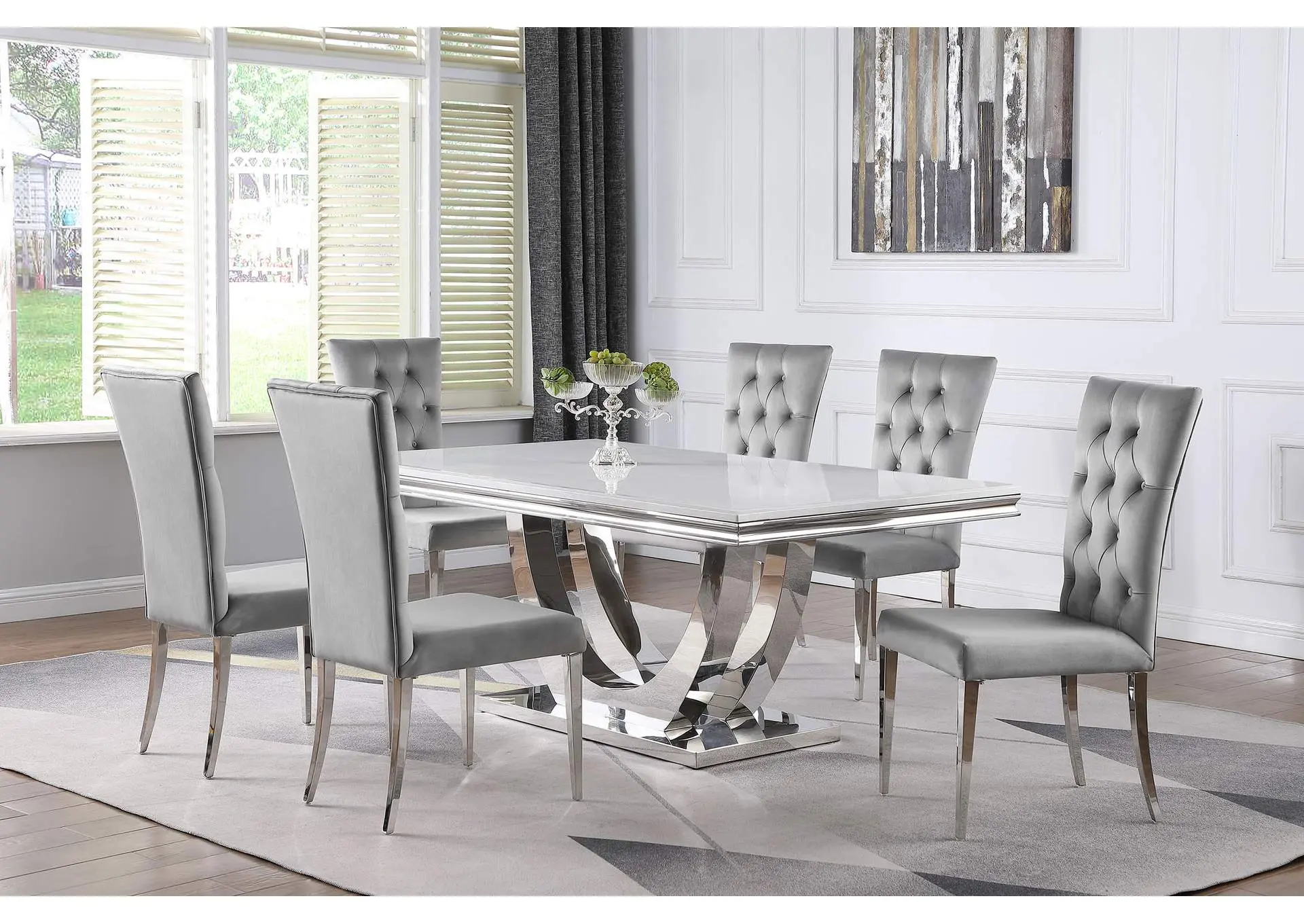 Kerwin 7-piece Rectangular Dining Table Set Grey and Chrome