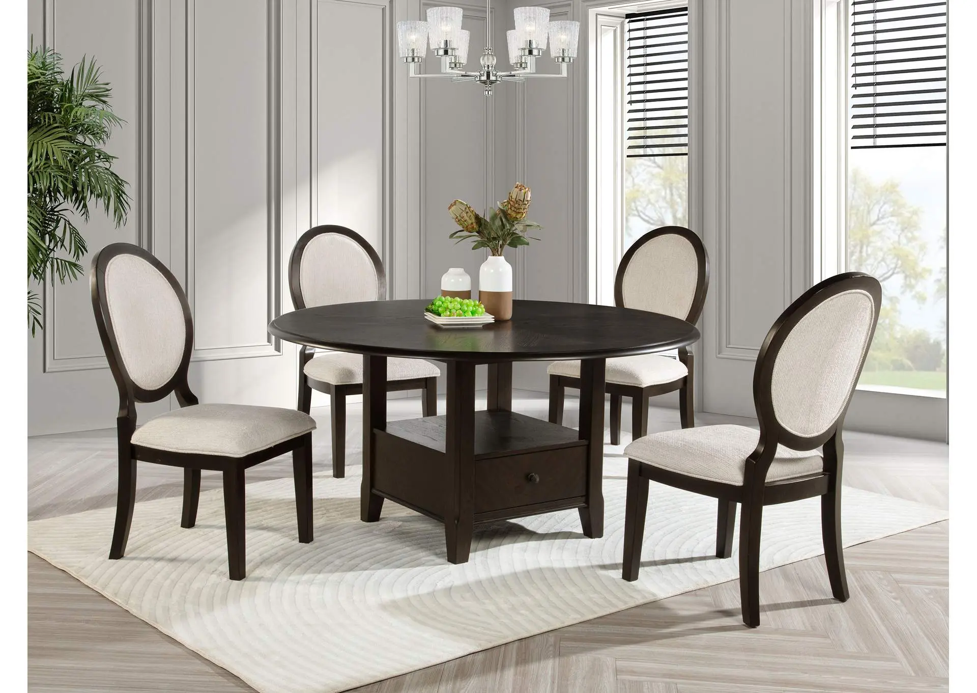 Twyla 5-piece 60-inch Round Wood Dining Table Set Dark Cocoa