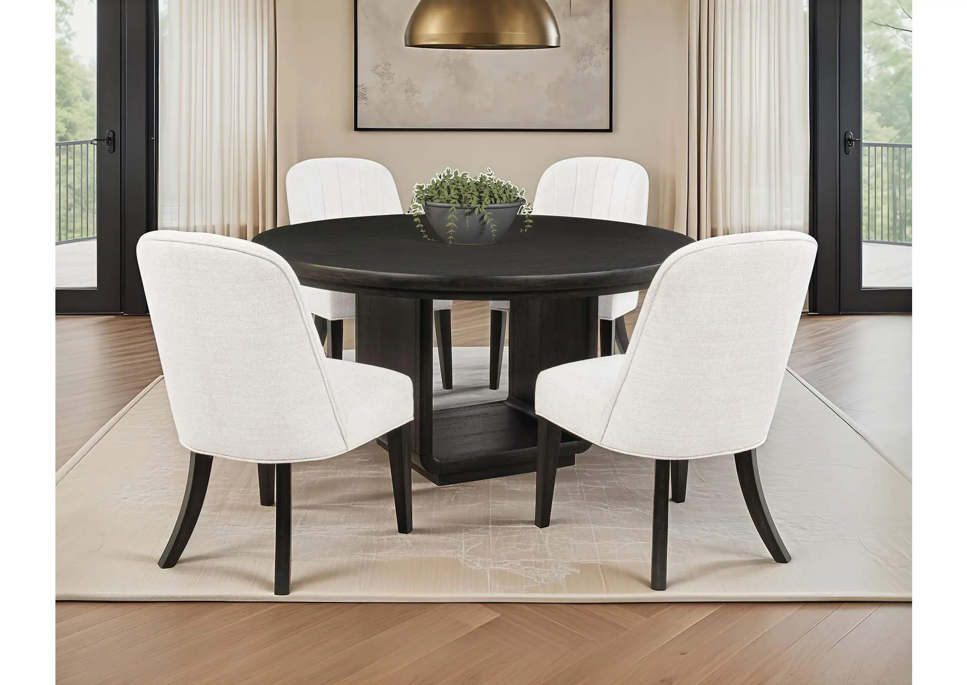 Leandro 5-piece Round Dining Table Set Burnished Black