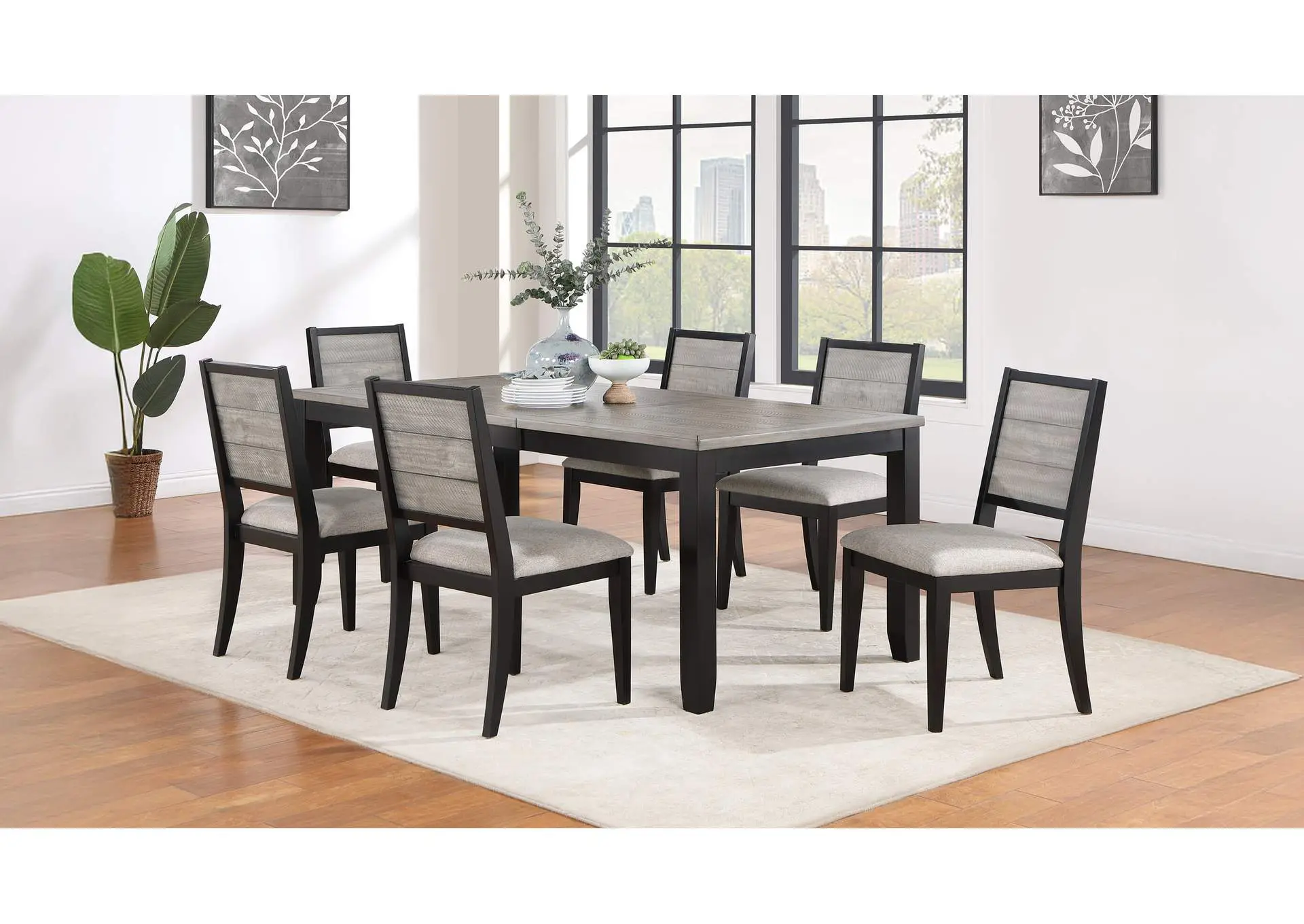 Elodie 7-piece Rectangular Extension Leaf Dining Set Black