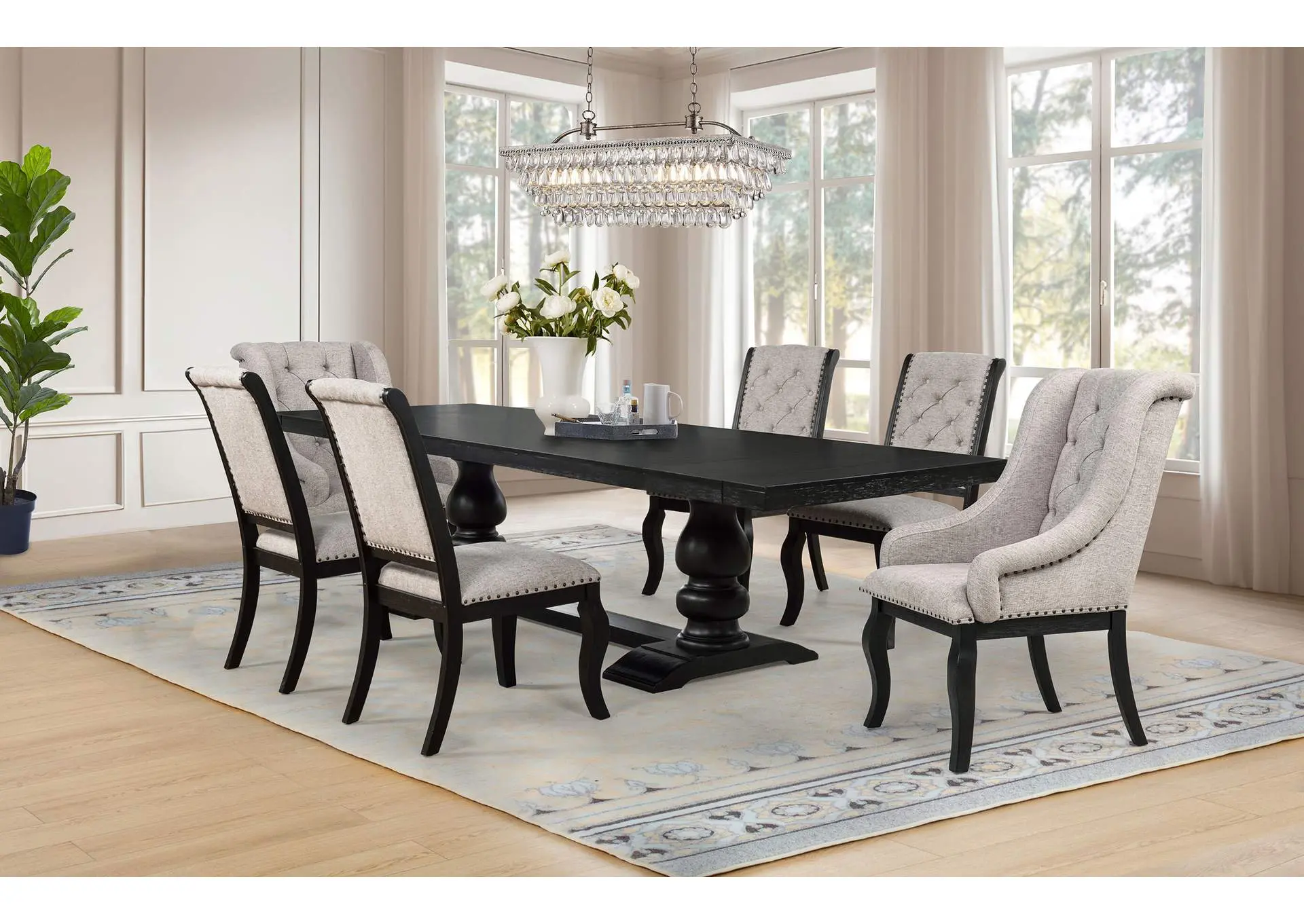Phelps 7-piece Rectangular Dining Table Set Distressed Noir