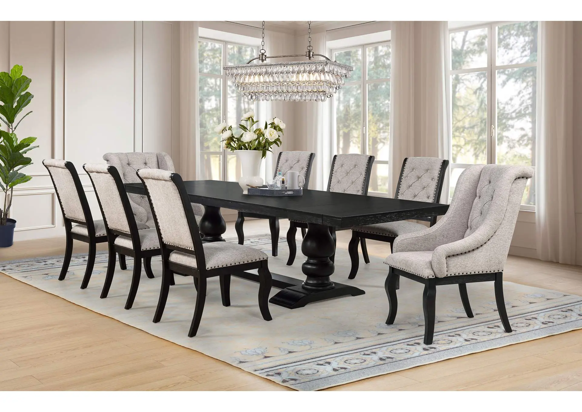 Phelps 9-piece Rectangular Dining Table Set Distressed Noir