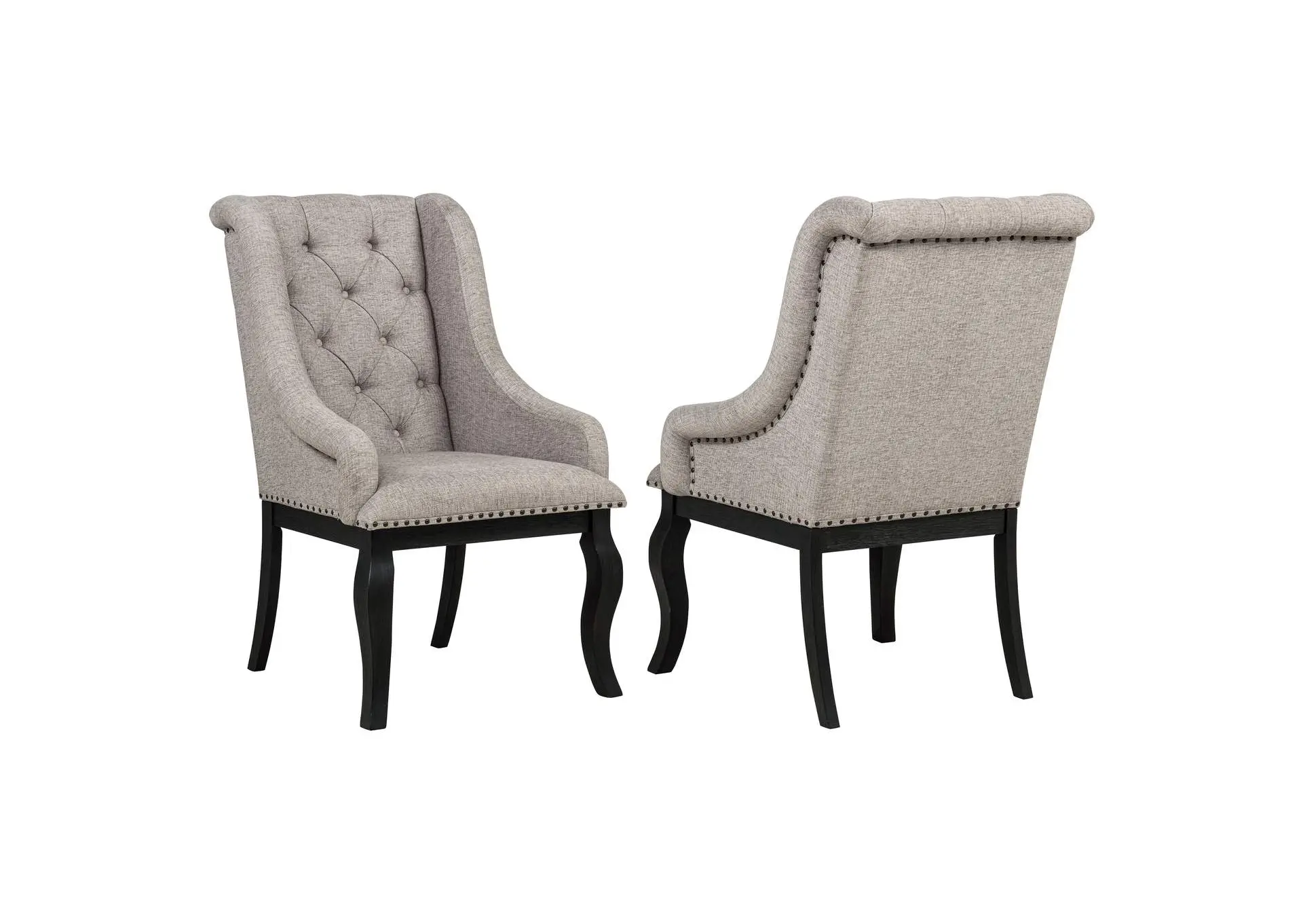 Phelps Upholstered Dining Arm Chair Tan Distressed Noir (Set of 2)