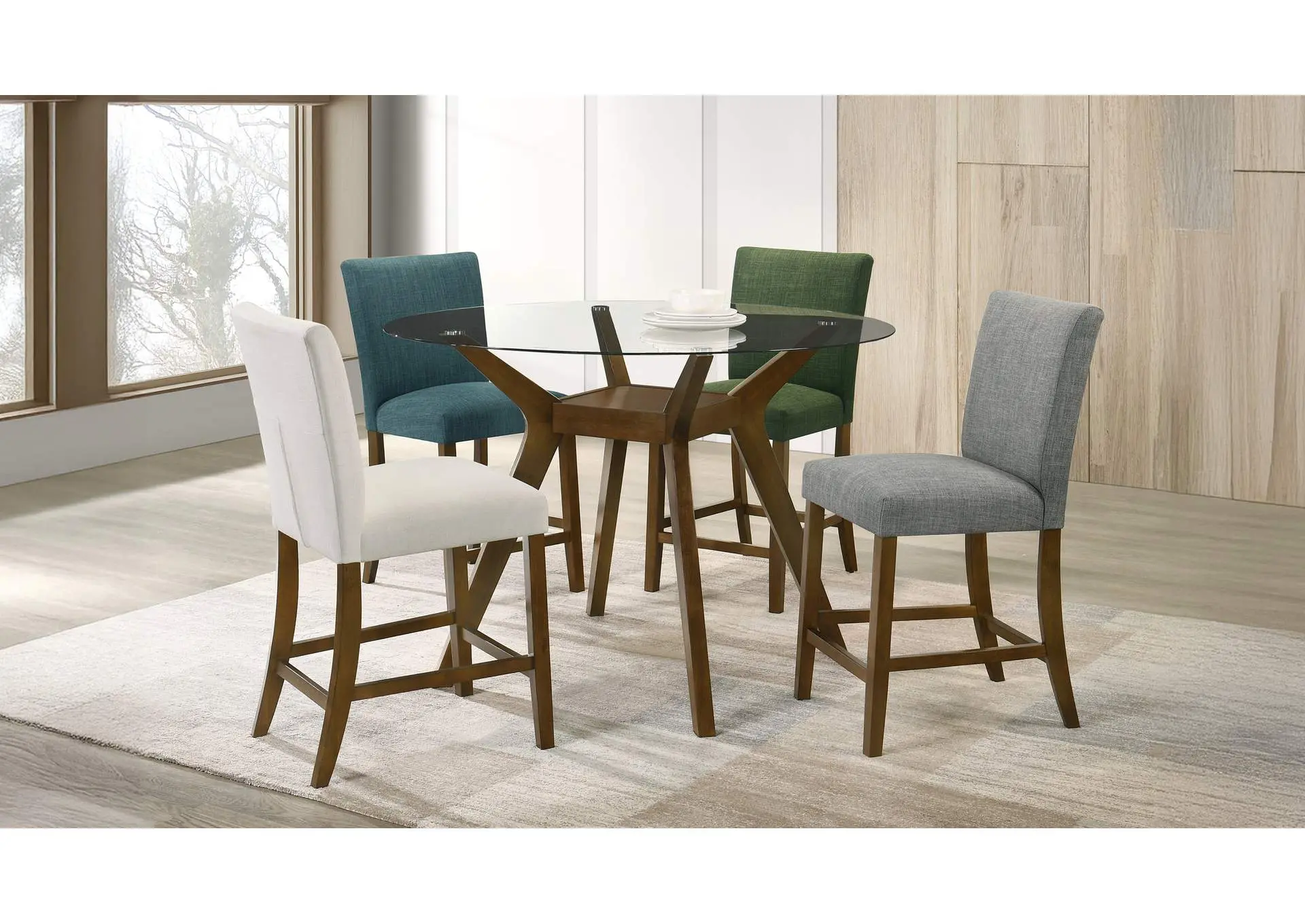 Paxton 5-piece Round Glass Top Counter Height Dining Set Beige
