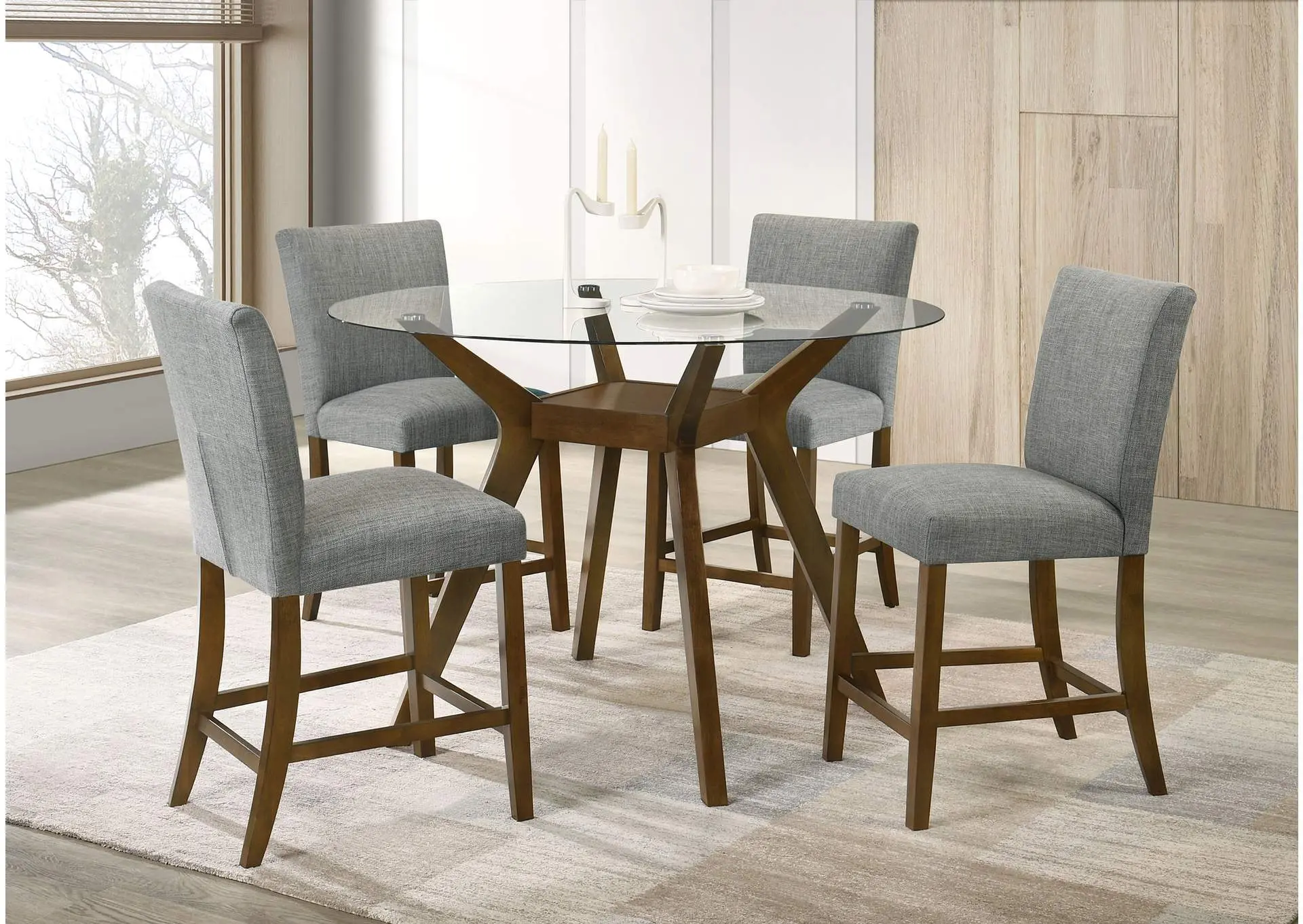 Paxton 5-piece Round Glass Top Counter Height Dining Set Grey