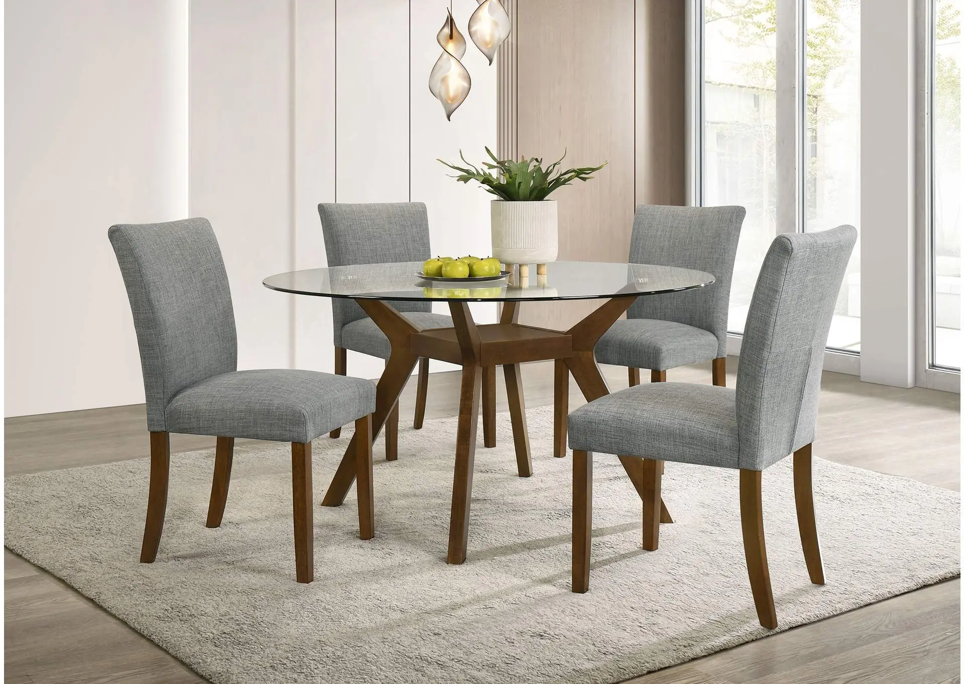 Paxton 5-Piece Round Glass Top Dining Set with Grey Parsons Chairs