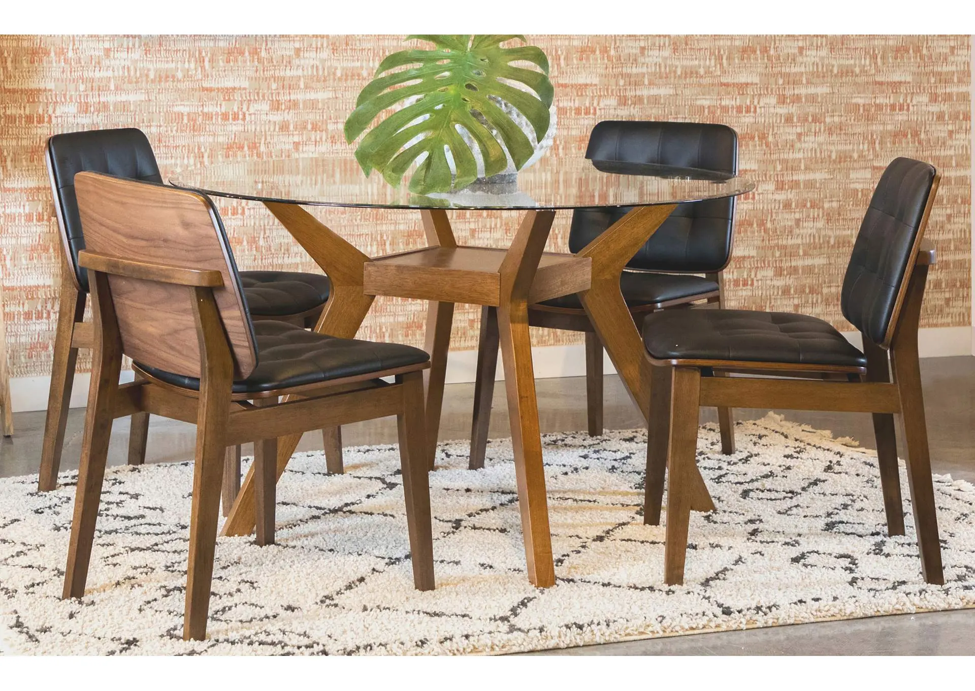 Paxton 5-piece Round Glass Top Dining Table Set Brown
