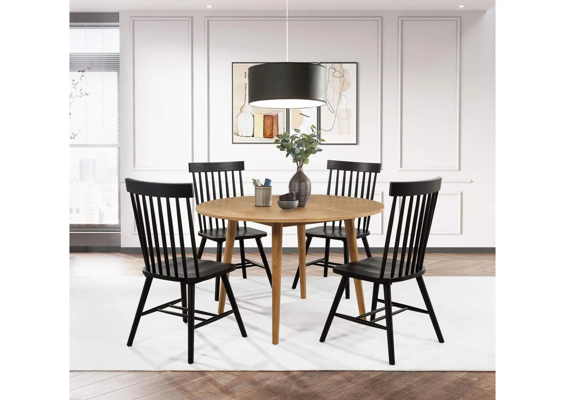Andrews 5-piece Round Dining Table Set Light Ash and Black