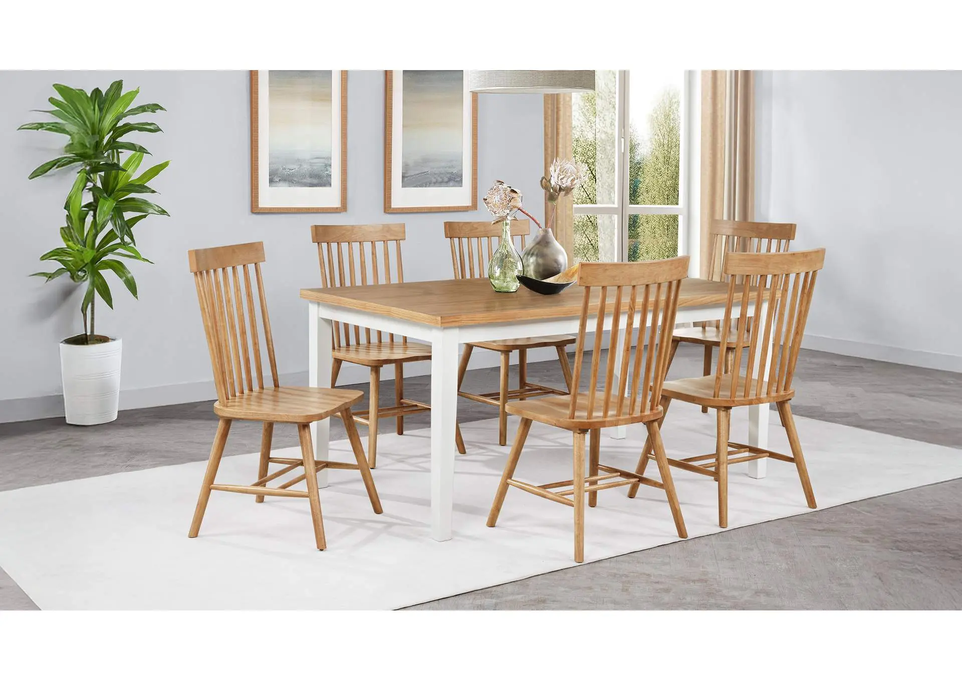Andrews 7-piece Rectangular Dining Set Light Ash and White
