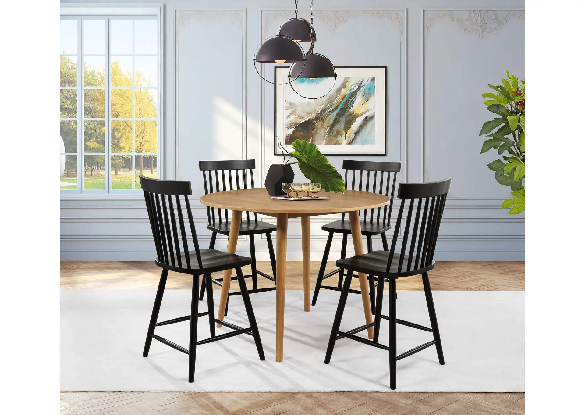 Andrews 5-piece Round Counter Dining Set Light Ash and Black