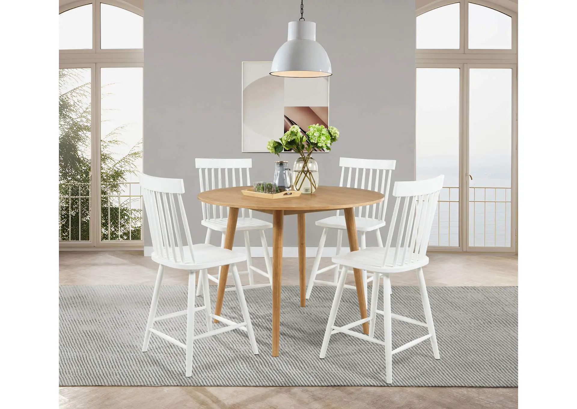 Andrews 5-piece Round Counter Dining Set Light Ash and White