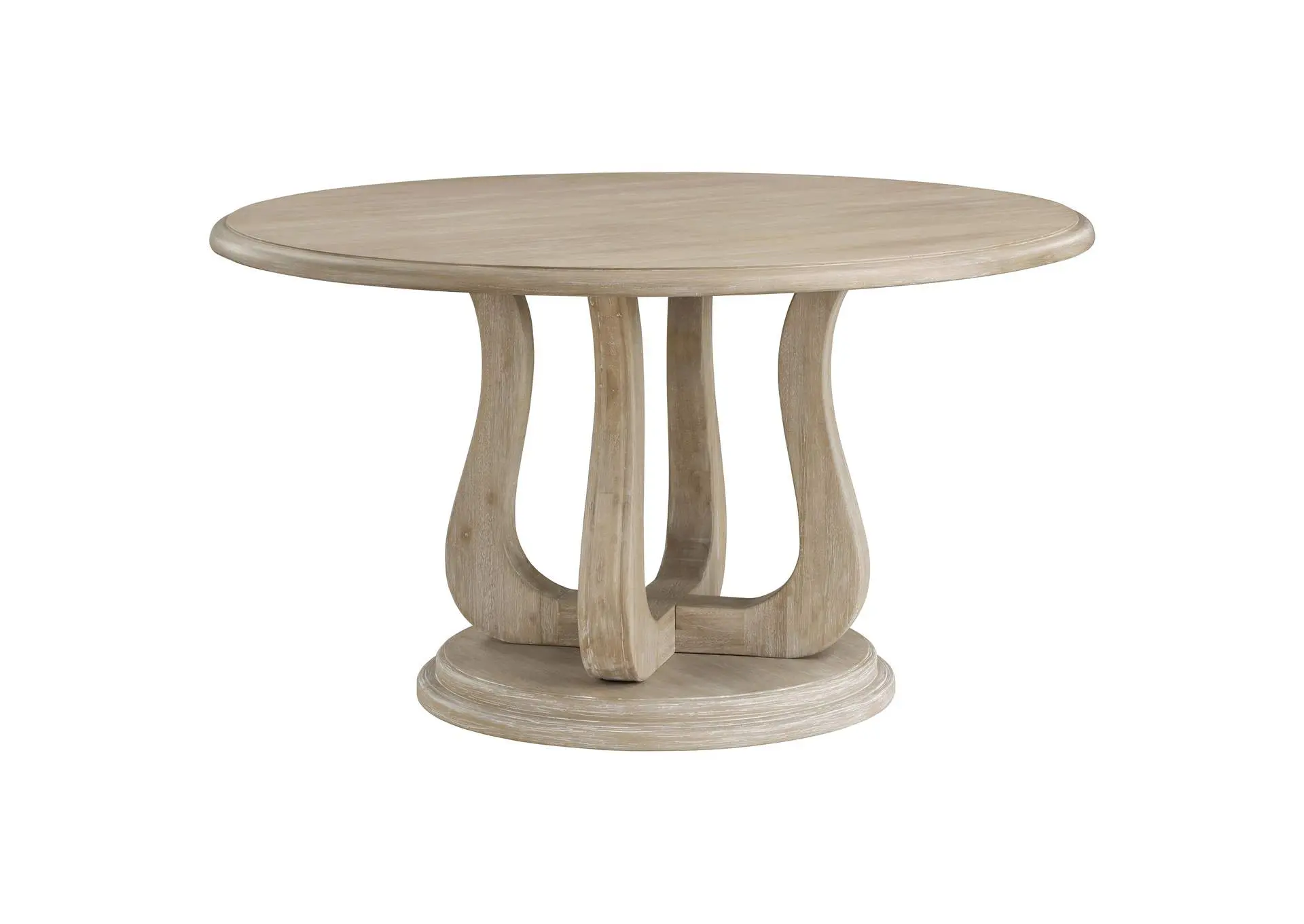 Trofello 60-inch Round Sculptural Pedestal Dining Table White Washed