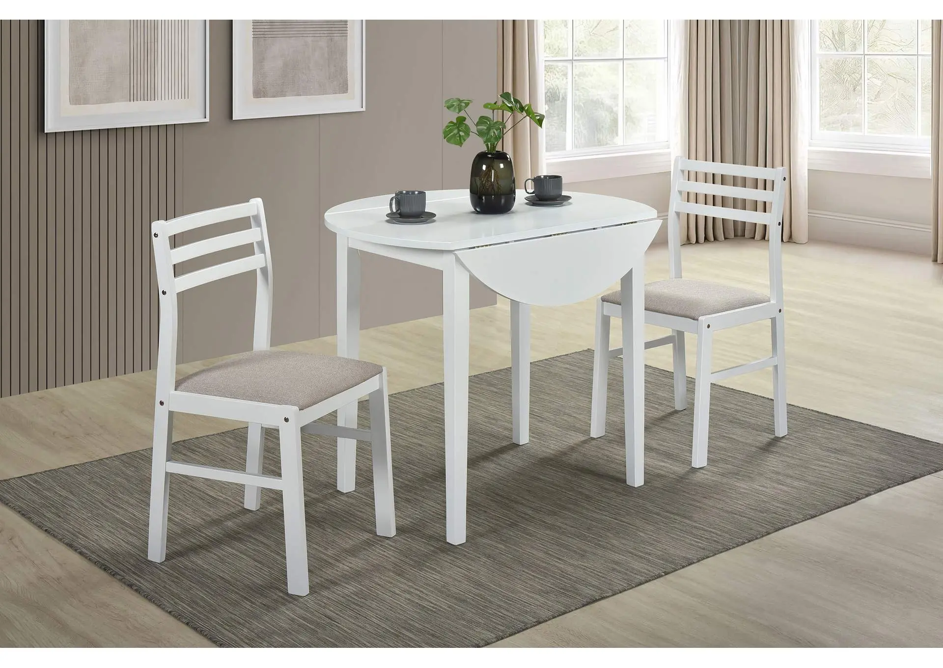 Bucknell 3-piece Round Drop Leaf Dining Table Set White