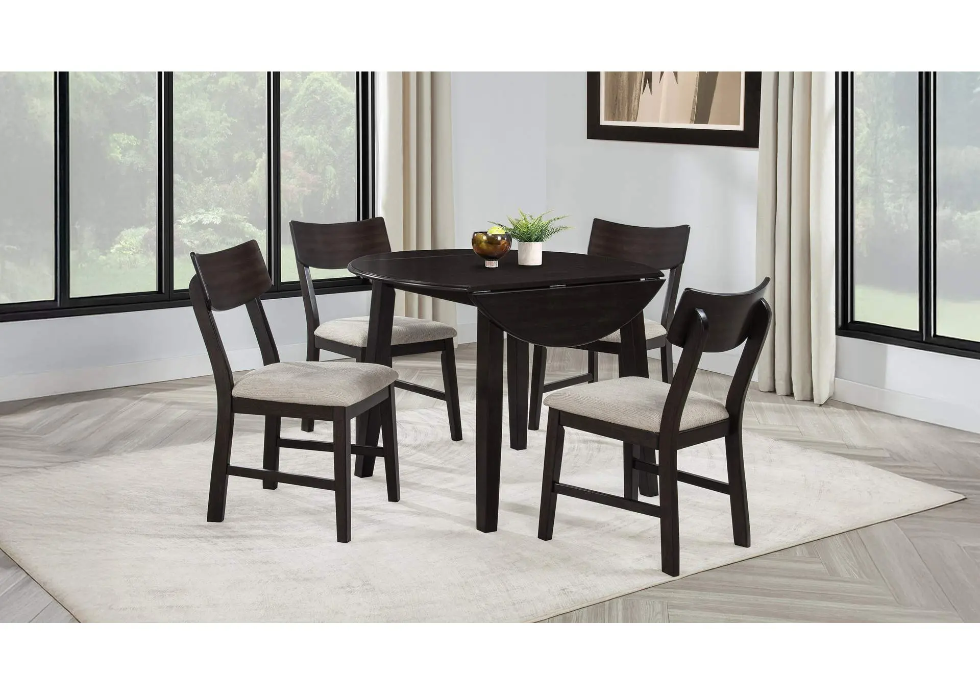 Catley 5-piece Round Drop Leaf Dining Table Set Dark Coffee