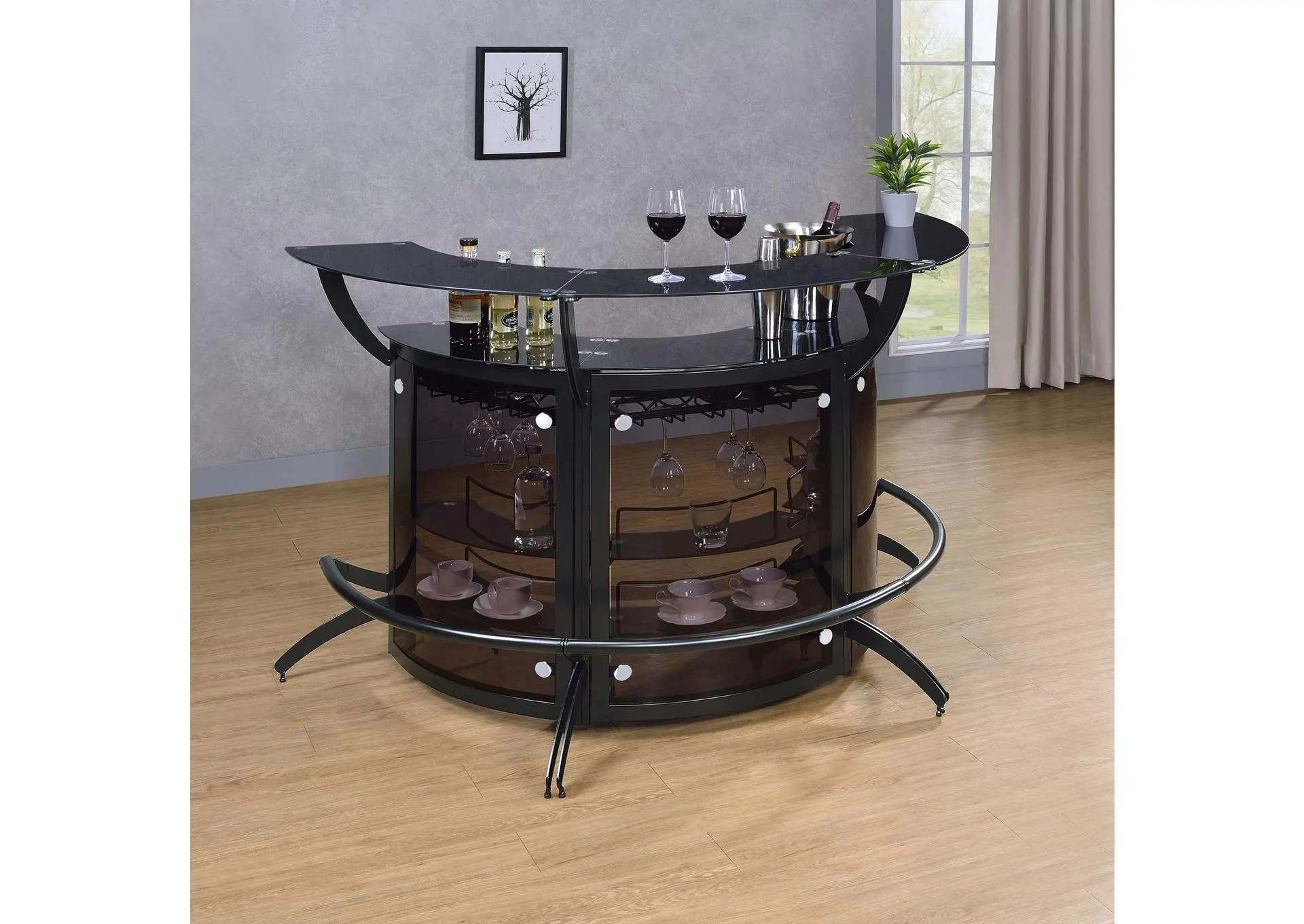 Dallas 3-piece Curved Freestanding Home Bar Set with Storage Black