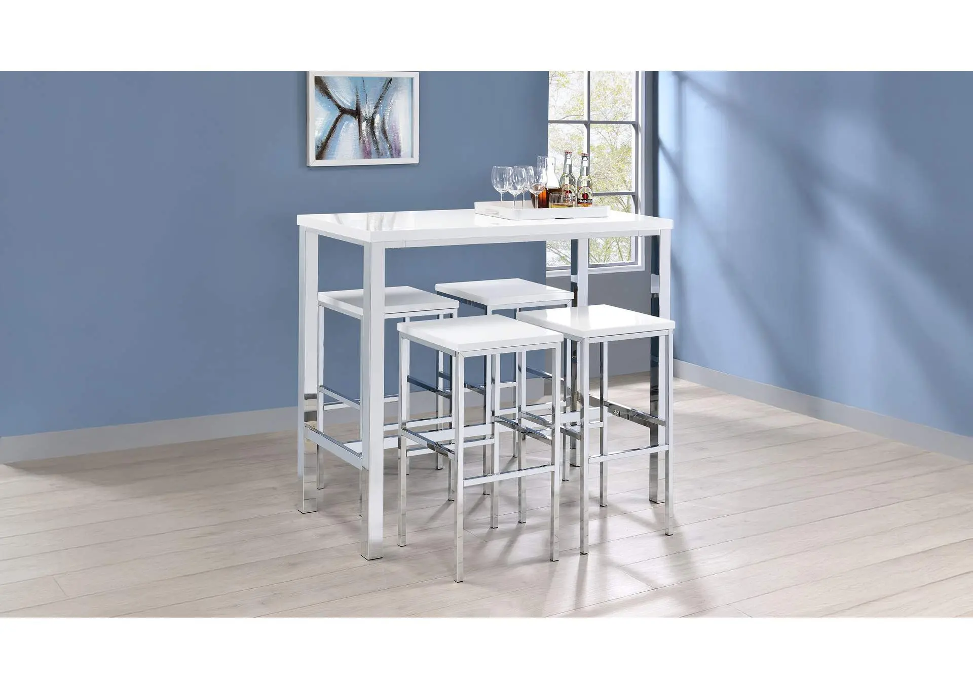 Natividad 5-piece Pub Height Bar Table Set White High Gloss