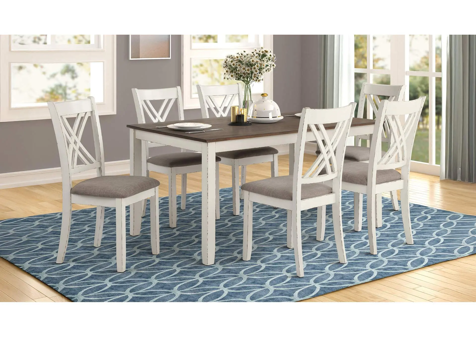 Fortress 7-piece Rectangular Dining Set Vintage Vanilla