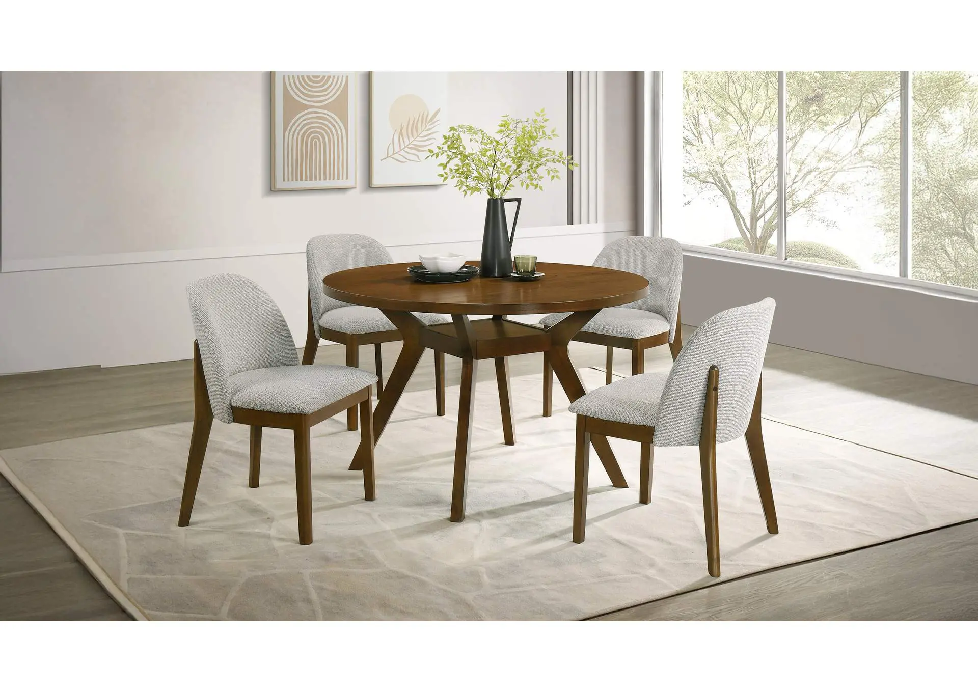 Mueller 5-piece 48-inch Round Dining Set Brown and Beige