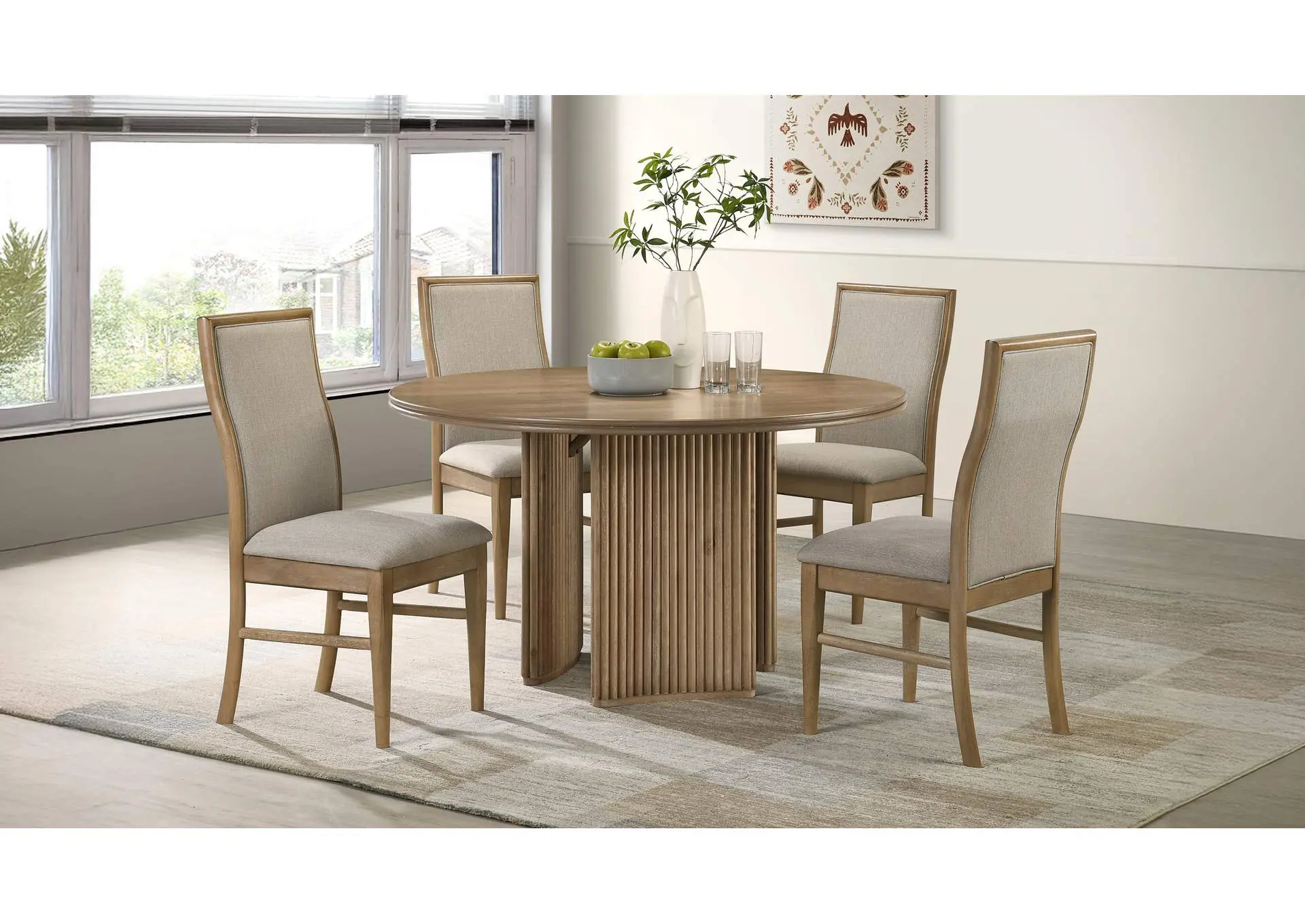 Adina 5-piece Round Dining Table Set Distressed Light Brown
