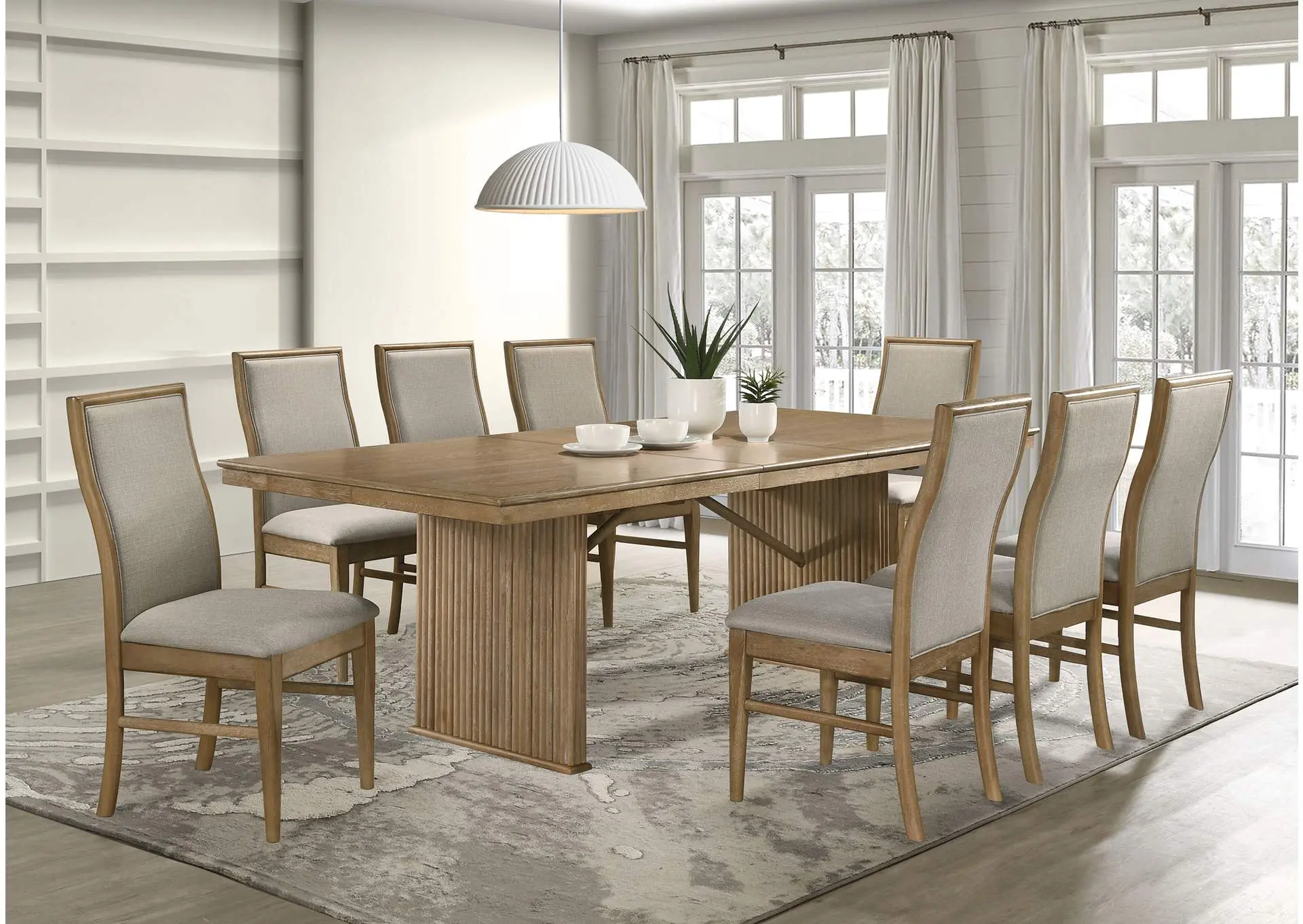 Adina 9-piece Extension Dining Set Distressed Light Brown