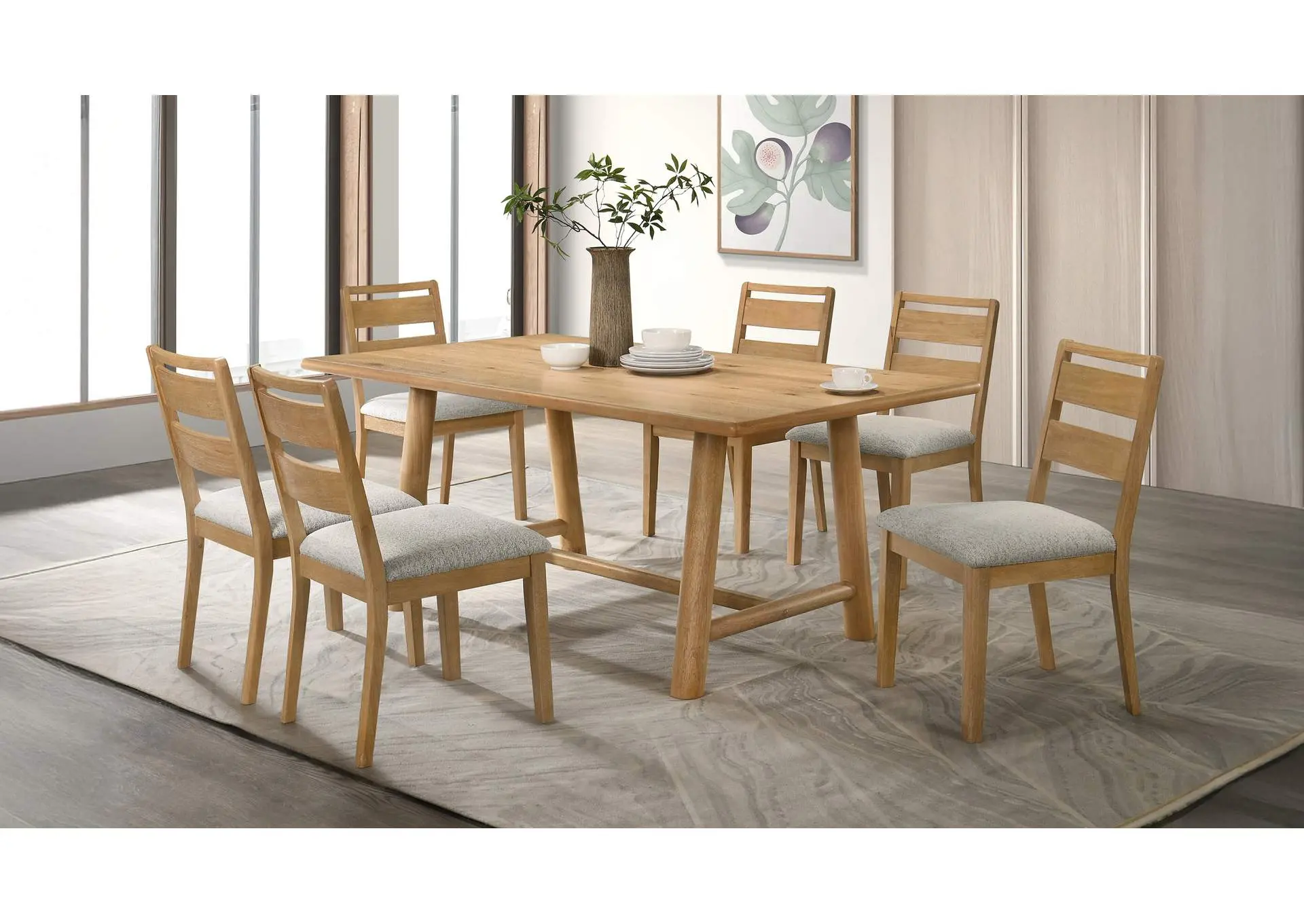 Duncan 7-piece Rectangular Wood Dining Table Set Washed Oak