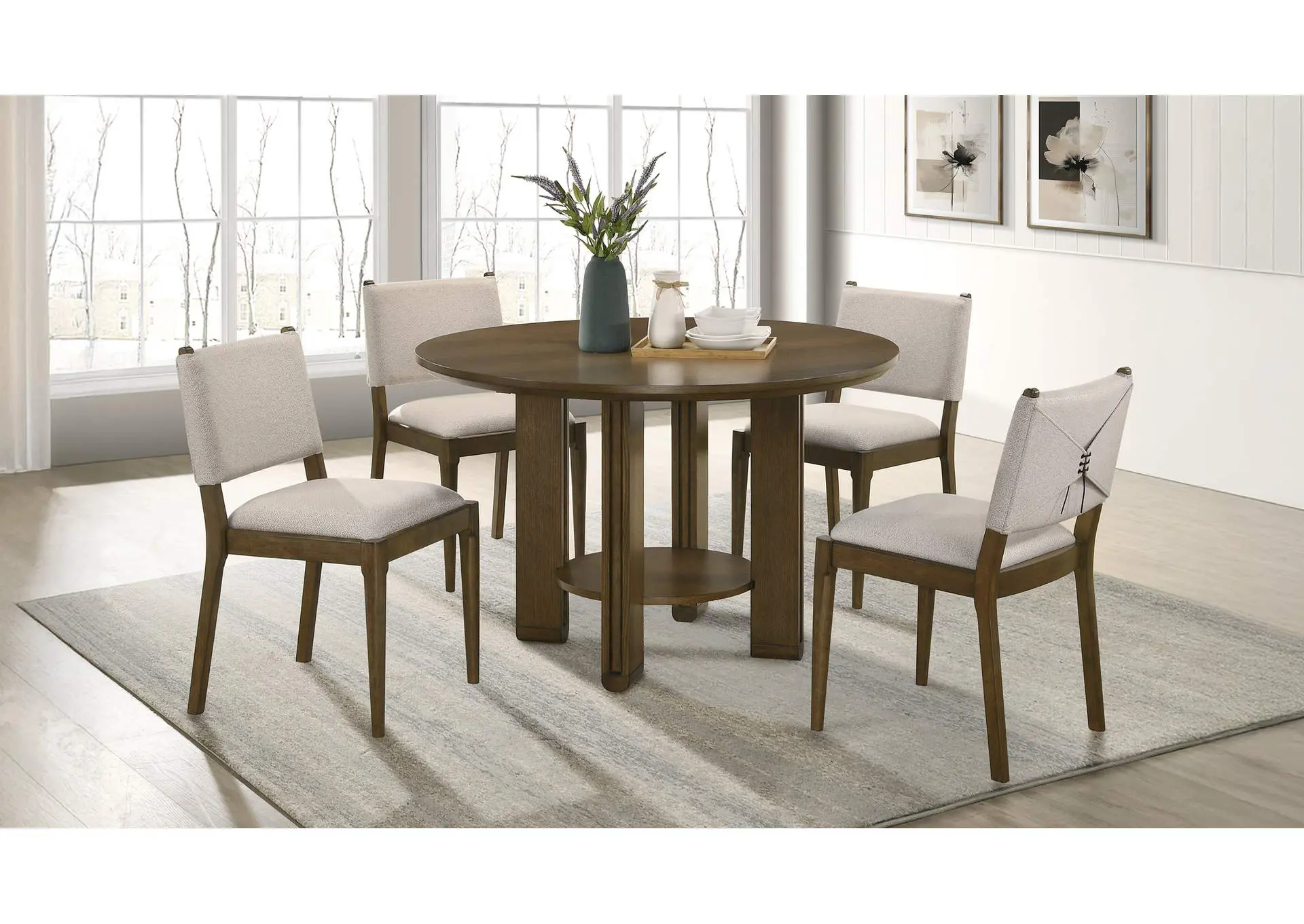 Ottowa 5-piece Round Wood Dining Room Table Set Brown