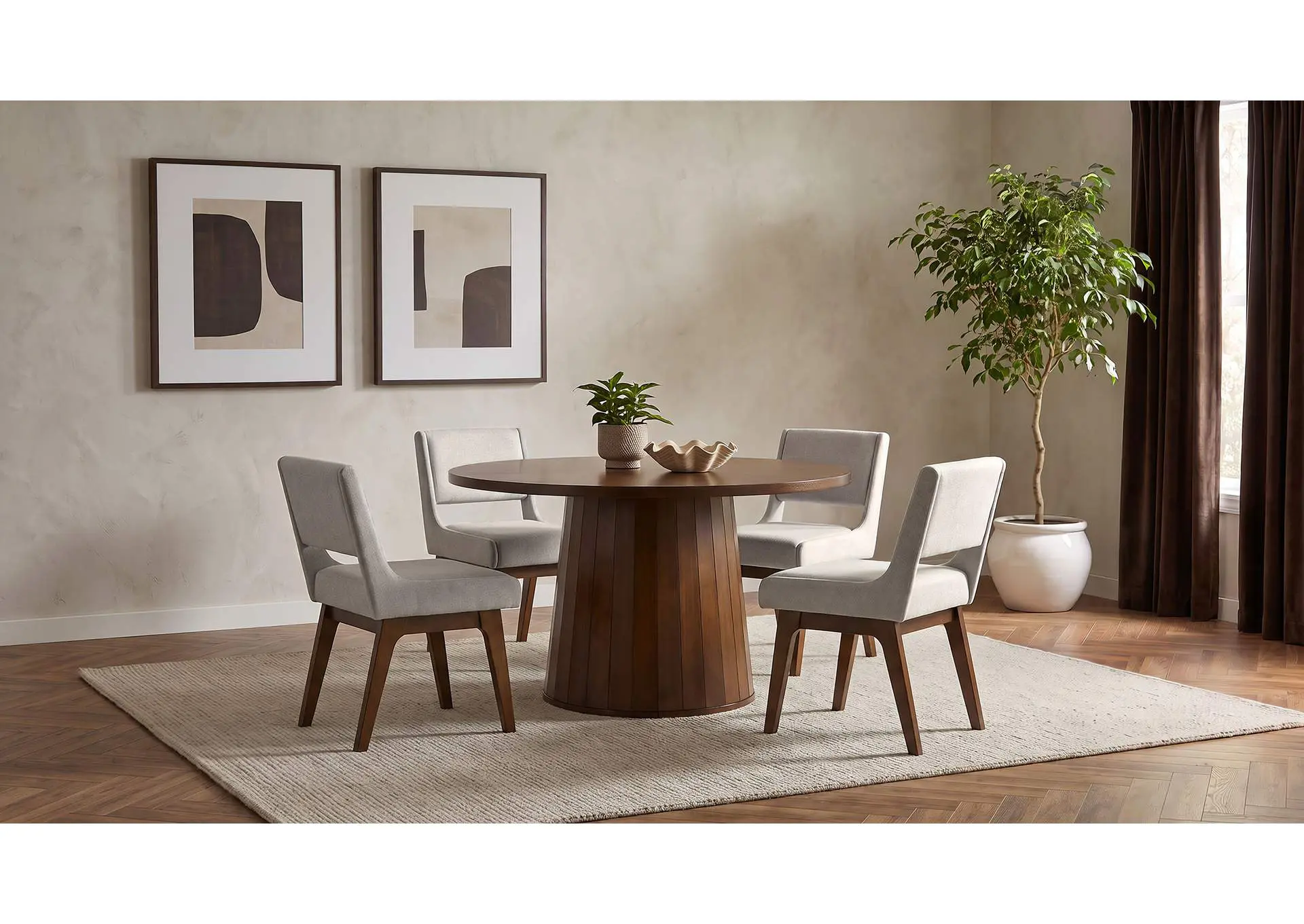 Galindo 5-piece 52-inch Round Dining Set Light Grey and Walnut