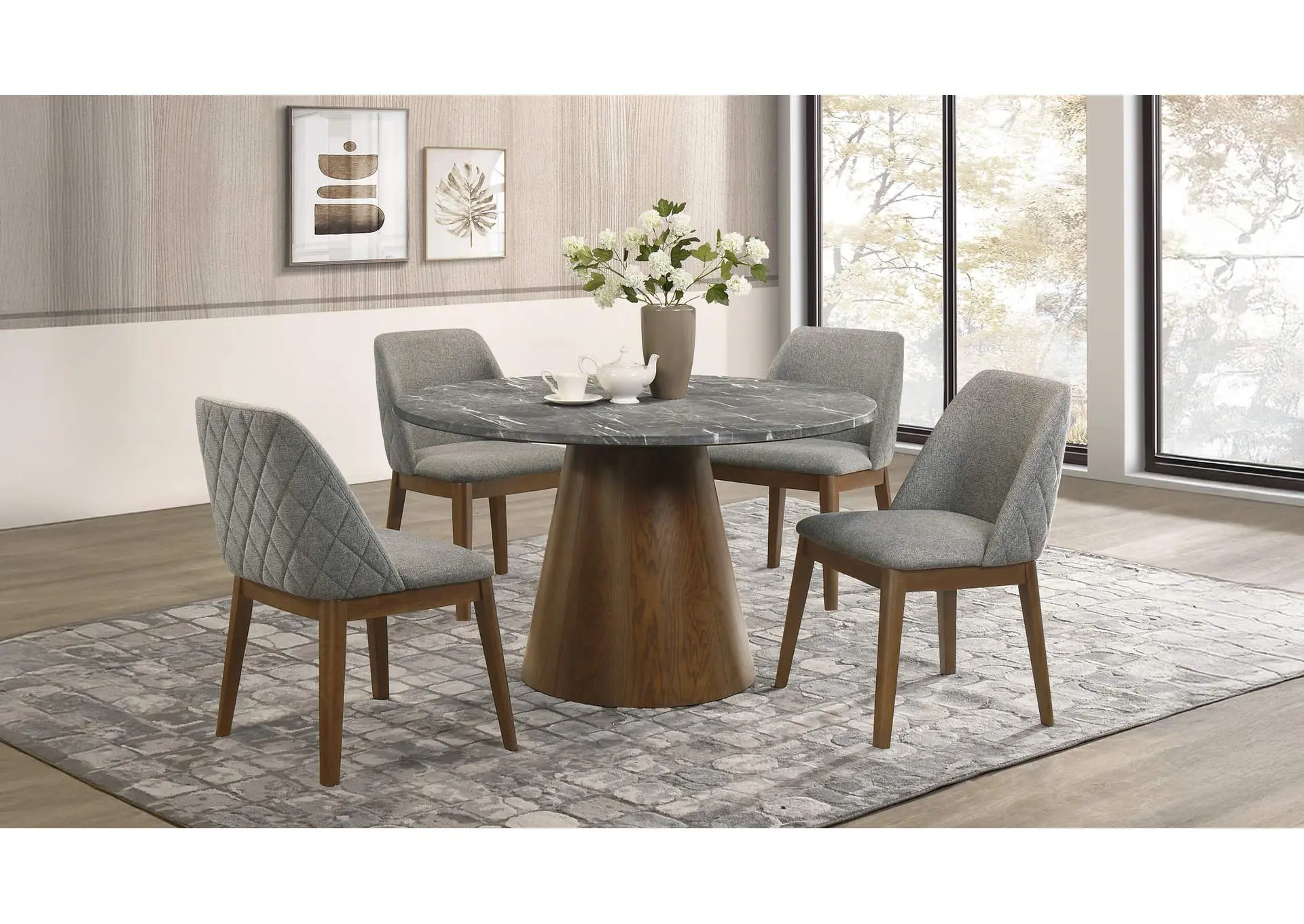 Franklin 5-piece 50-inch Round Dining Table Set Grey and Dark Oak