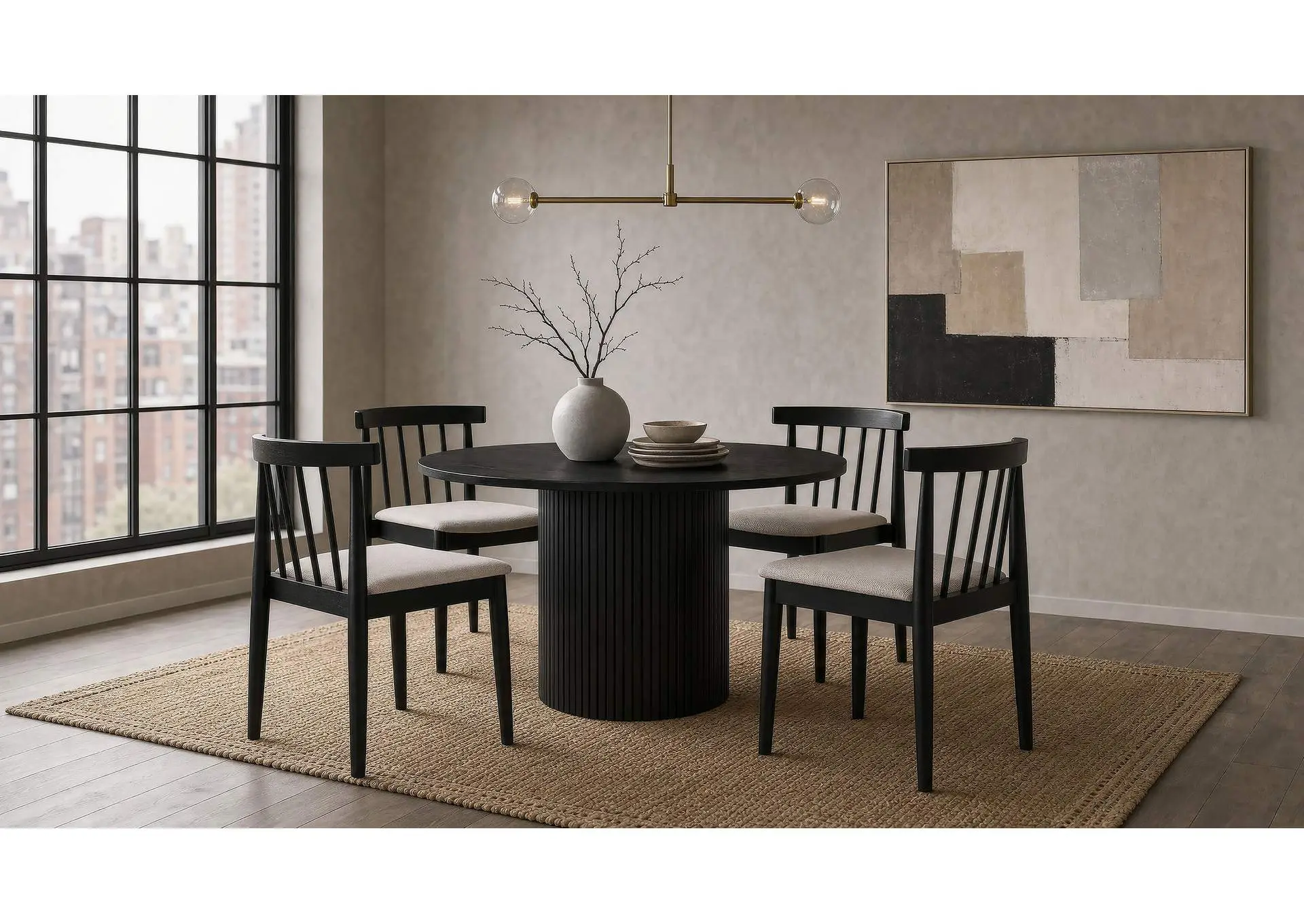 Hamlyn 5-piece Round Wood Dining Set Wheat and Black