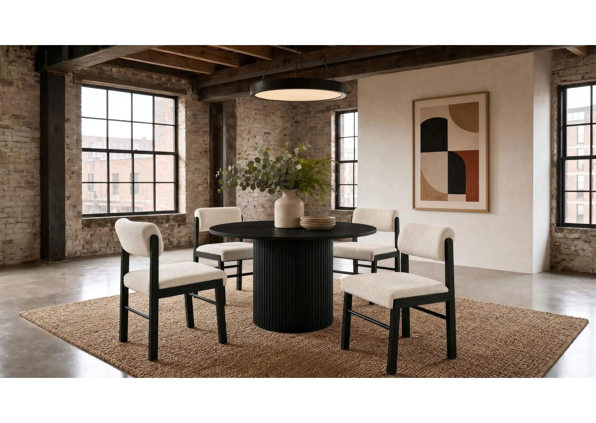 Hamlyn 5-piece Round Wood Dining Set Cream and Black