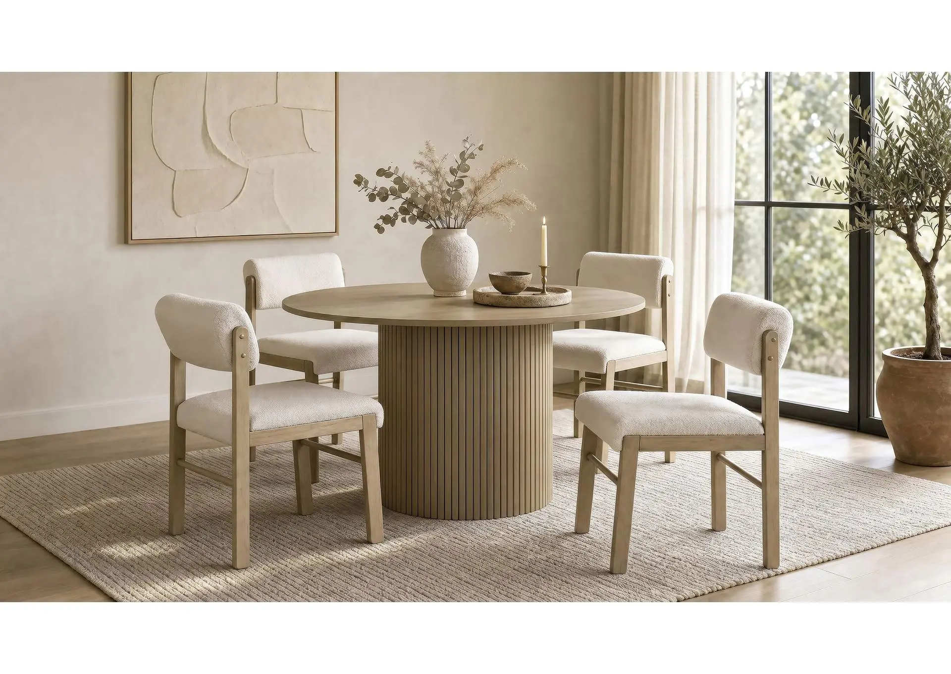 Hamlyn 5-piece Round Wood Dining Set Cream and Natural Oak
