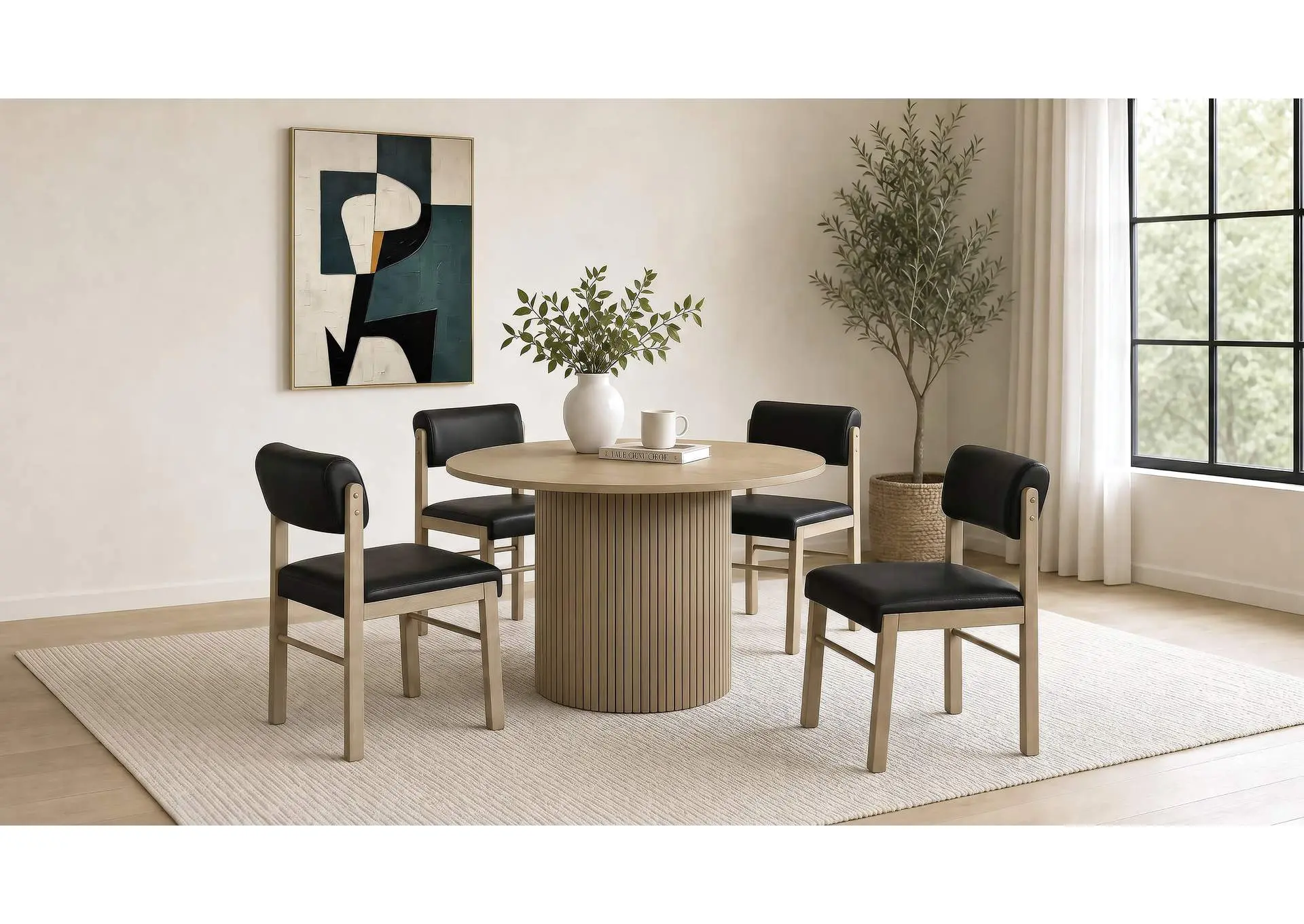 Hamlyn 5-piece Round Wood Dining Set Black and Natural Oak