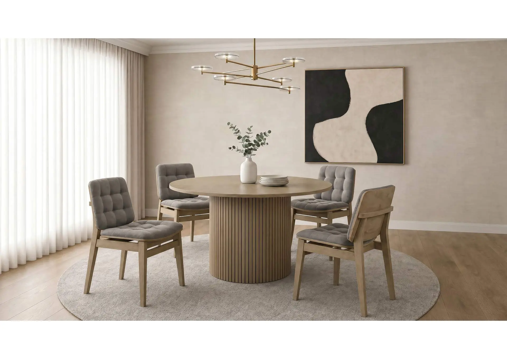 Hamlyn 5-piece Round Wood Dining Set Grey and Natural Oak