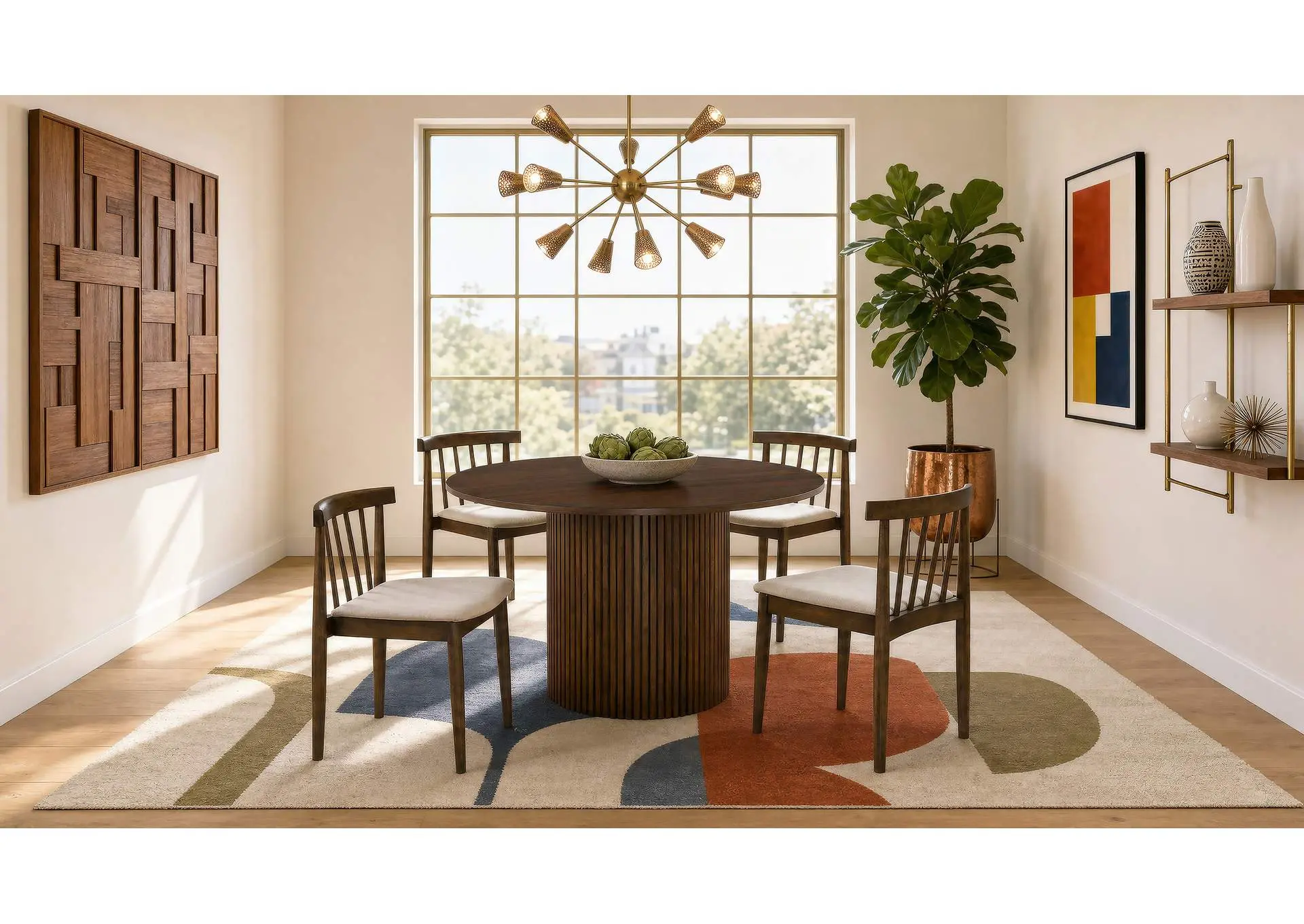 Hamlyn 5-piece Round Wood Dining Set Wheat and Walnut