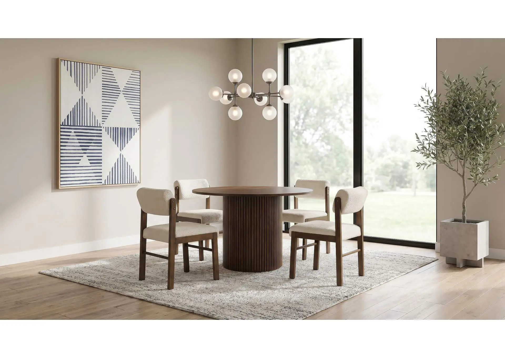Hamlyn 5-piece Round Wood Dining Set Cream and Walnut