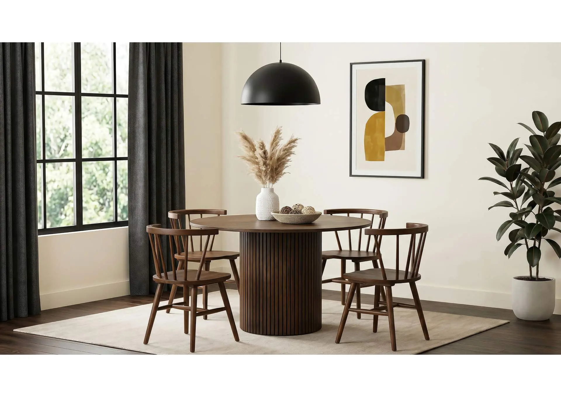Hamlyn 5-piece Round Wood Dining Set Walnut