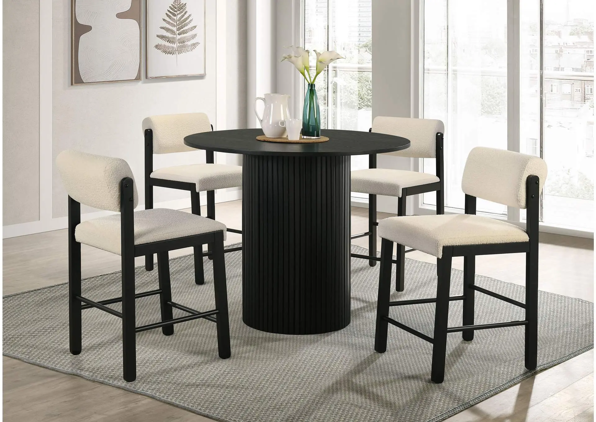 Hamlyn 5-piece Round Wood Counter Height Dining Set Cream and Black