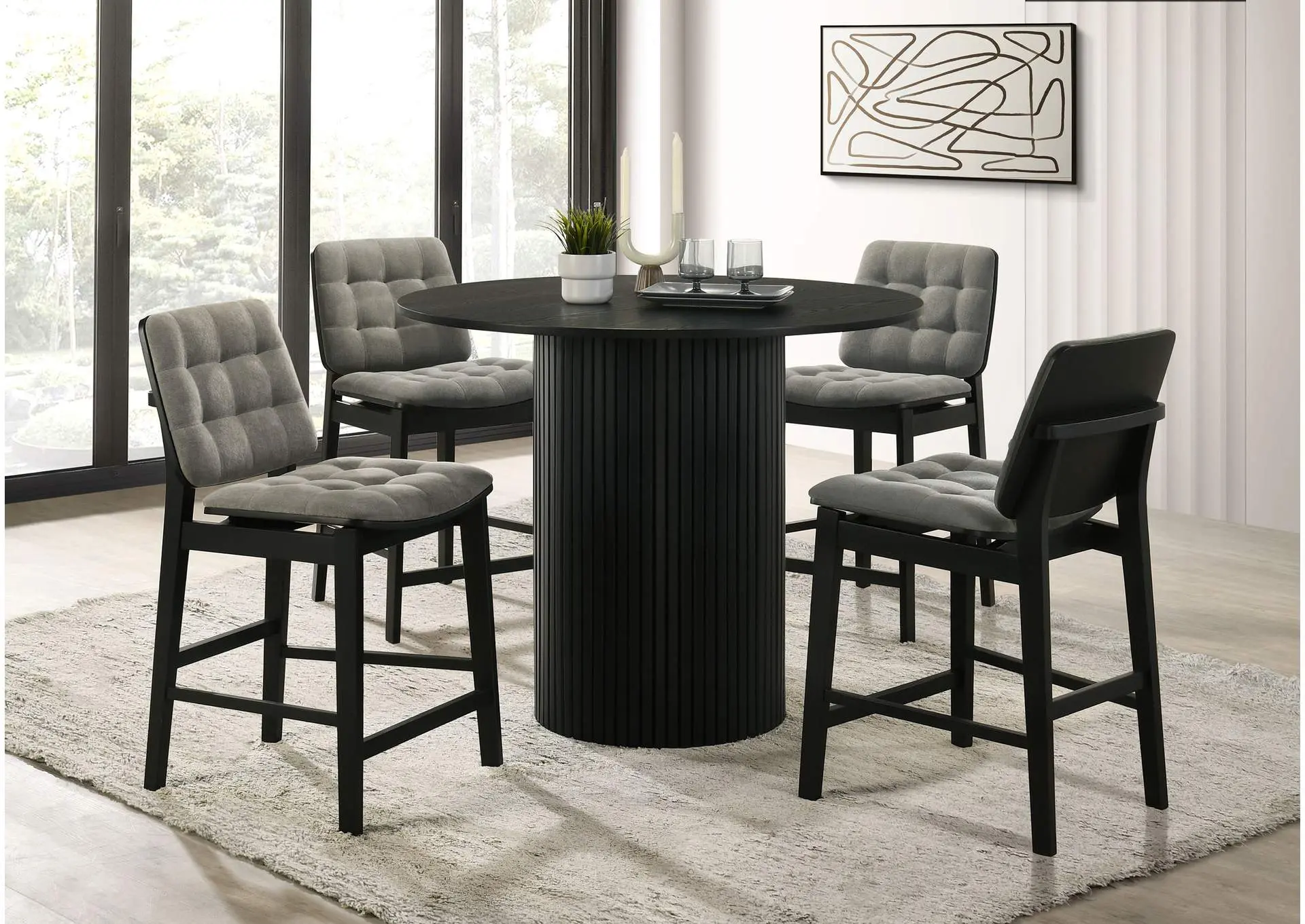 Hamlyn 5-piece Round Wood Counter Height Dining Set Grey and Black