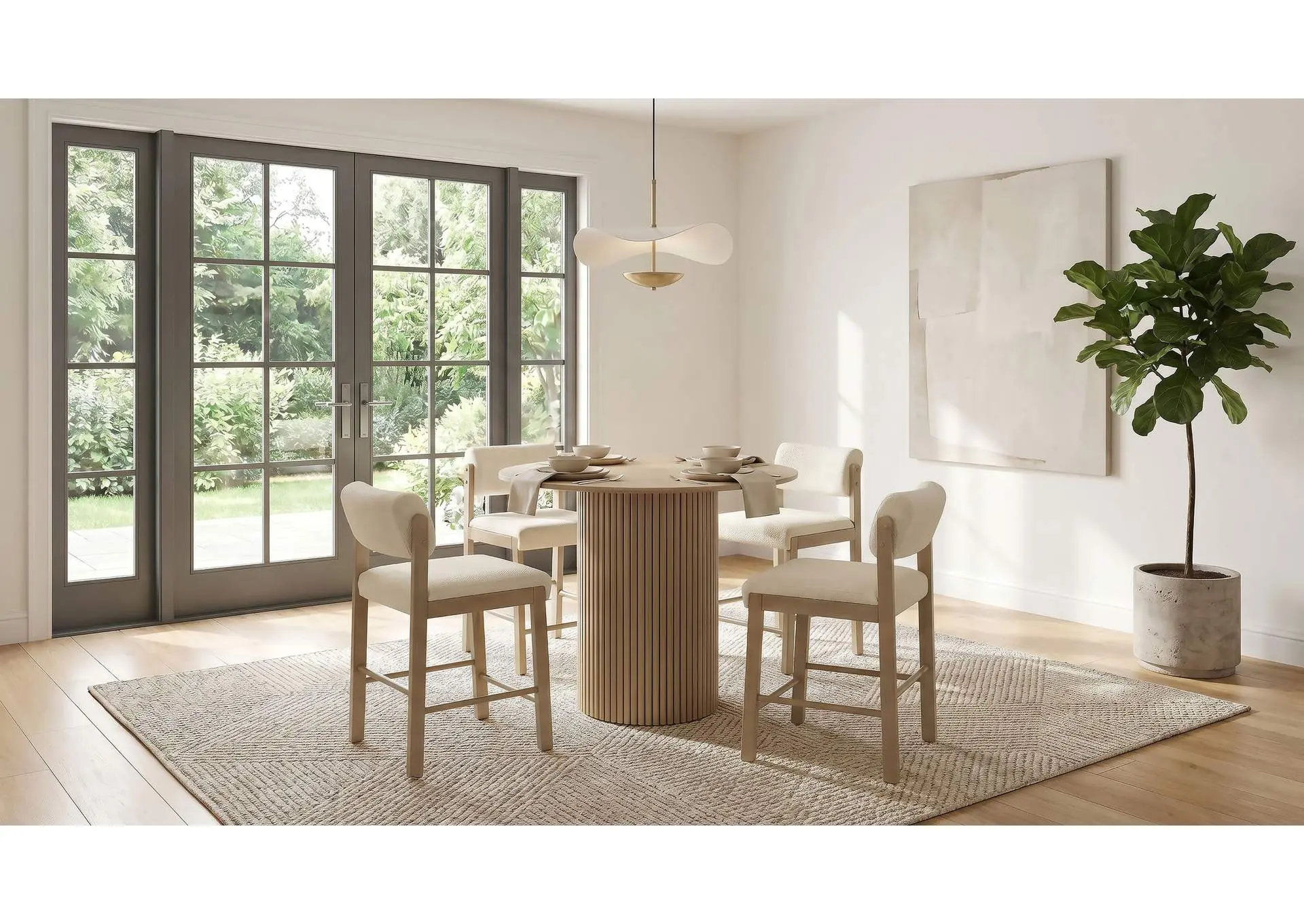 Hamlyn 5-piece Round Wood Counter Height Dining Set Cream and Natural Oak
