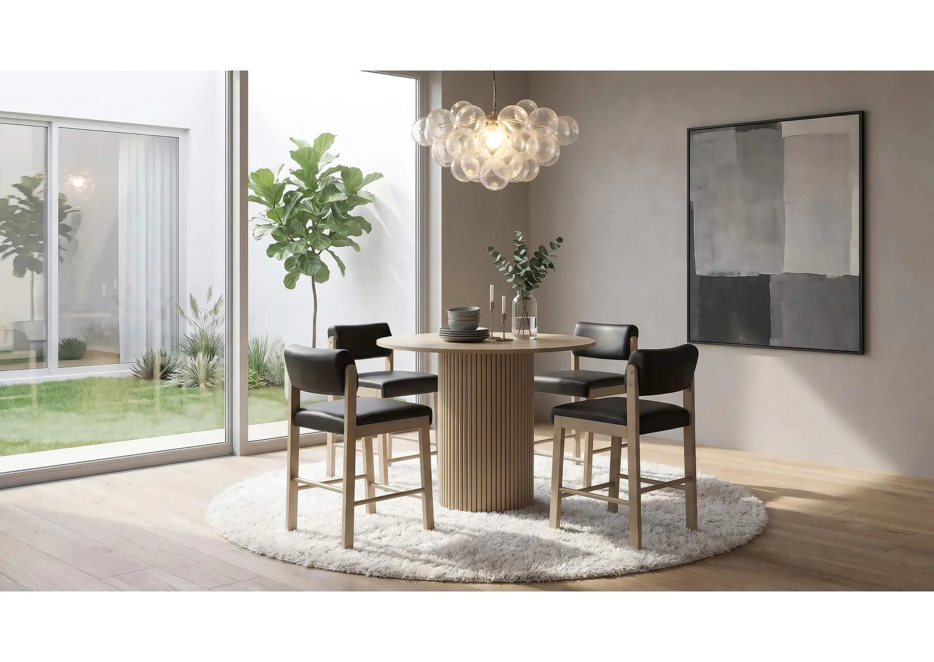 Hamlyn 5-piece Round Wood Counter Height Dining Set Black and Natural Oak