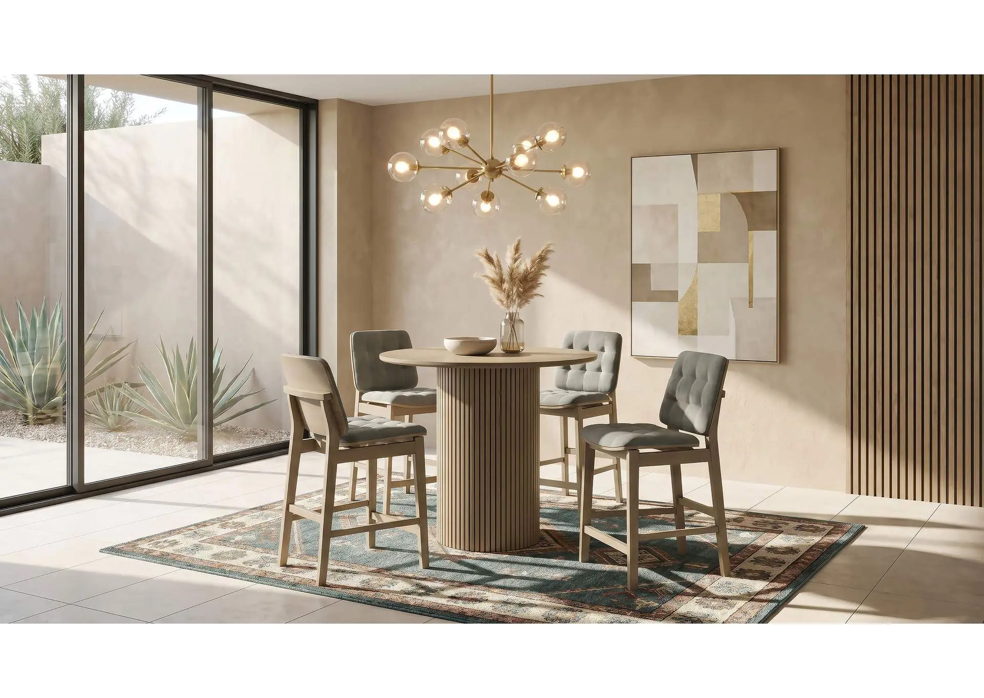 Hamlyn 5-piece Round Wood Counter Height Dining Set Grey and Natural Oak