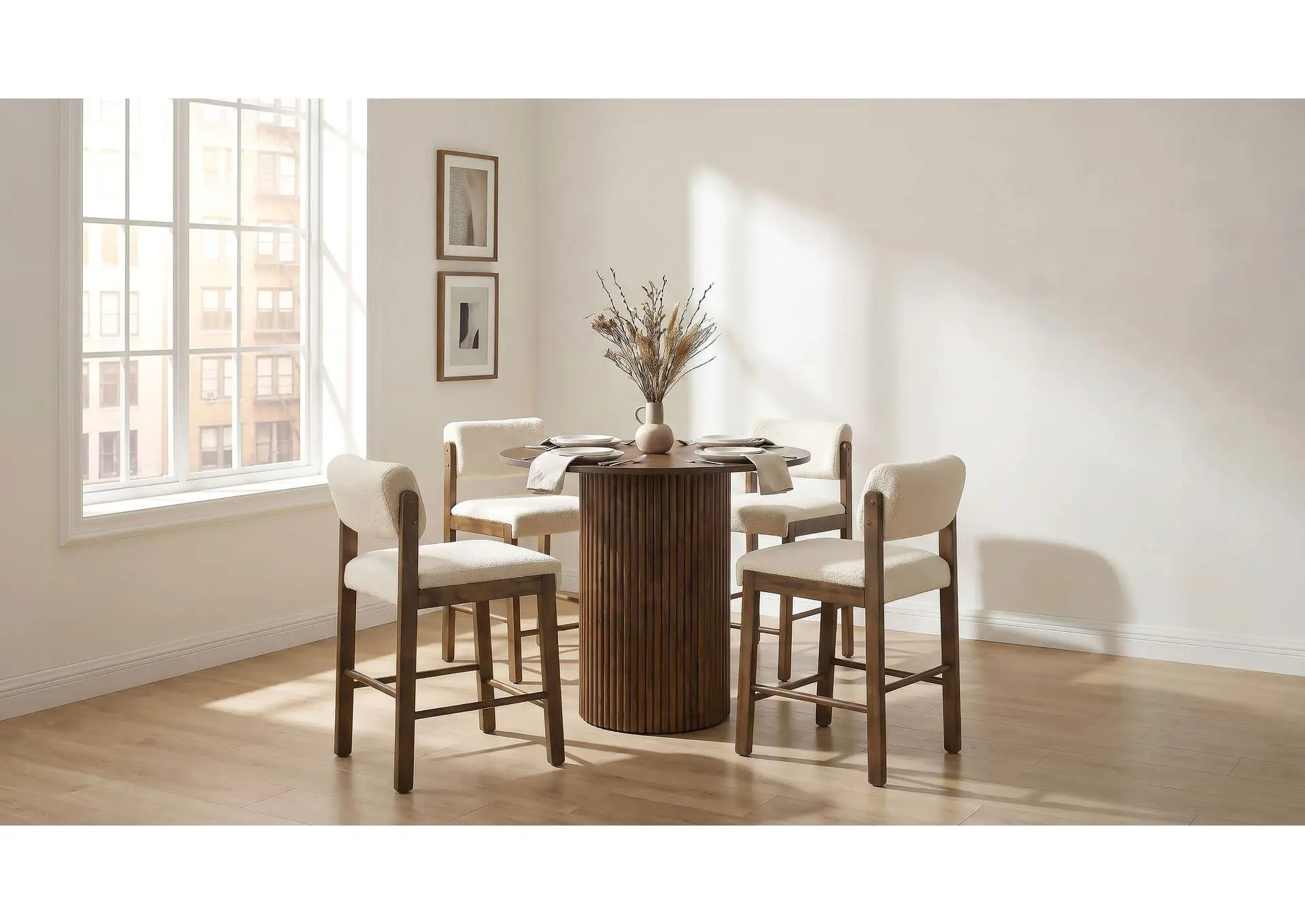 Hamlyn 5-piece Round Wood Counter Height Dining Set Cream and Walnut
