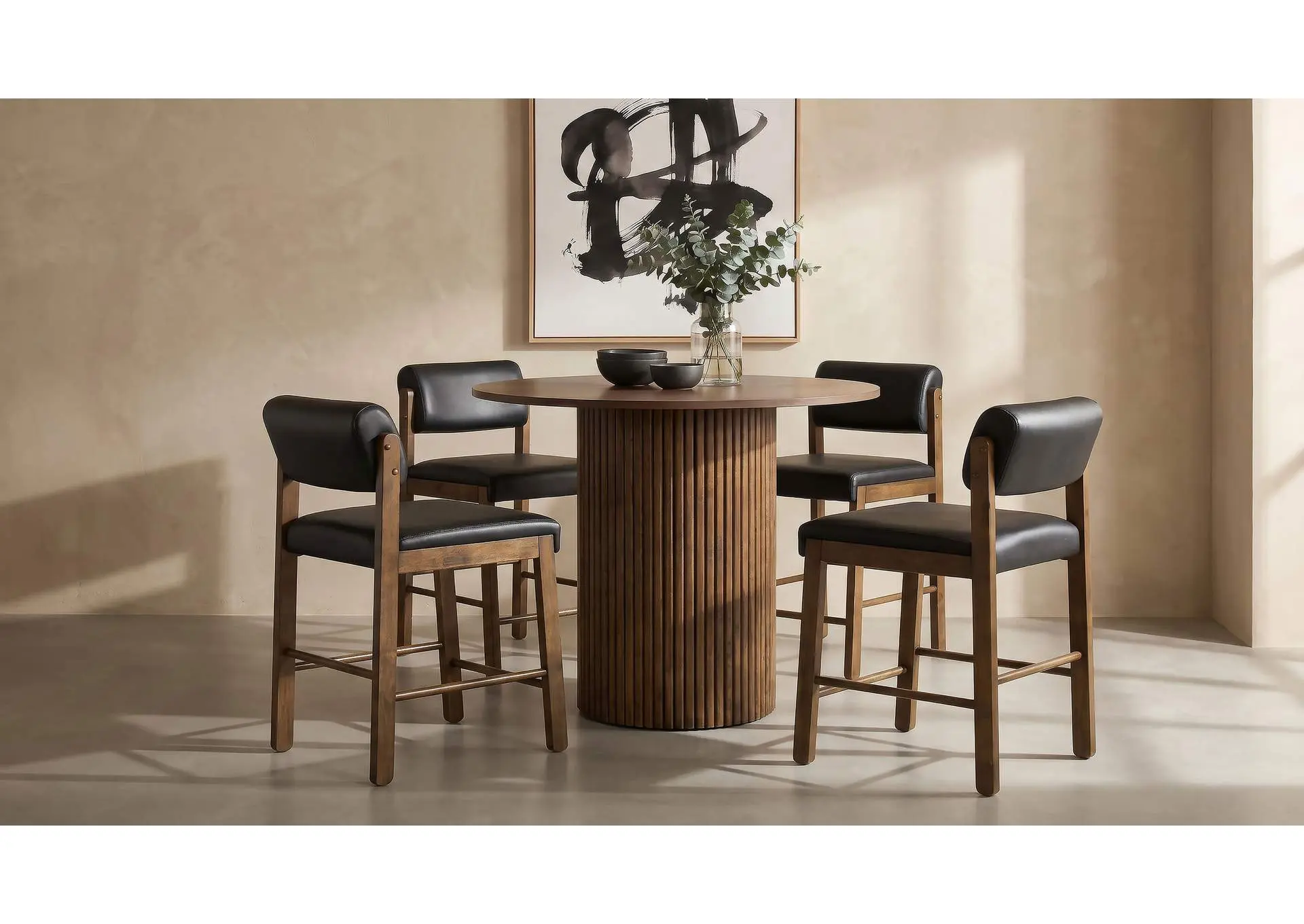 Hamlyn 5-piece Round Wood Counter Height Dining Set Black and Walnut