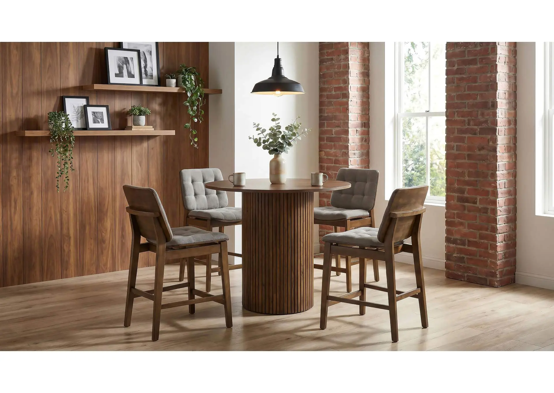 Hamlyn 5-piece Round Wood Counter Height Dining Set Grey and Walnut