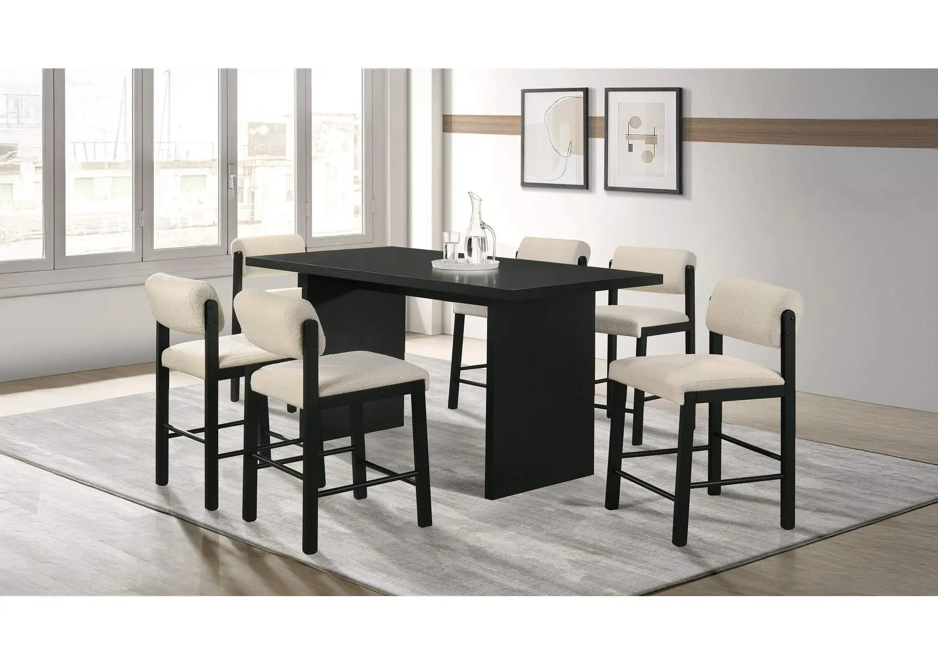 Decker 7-piece 70-inch Rectangular Counter Height Dining Set Cream and Black