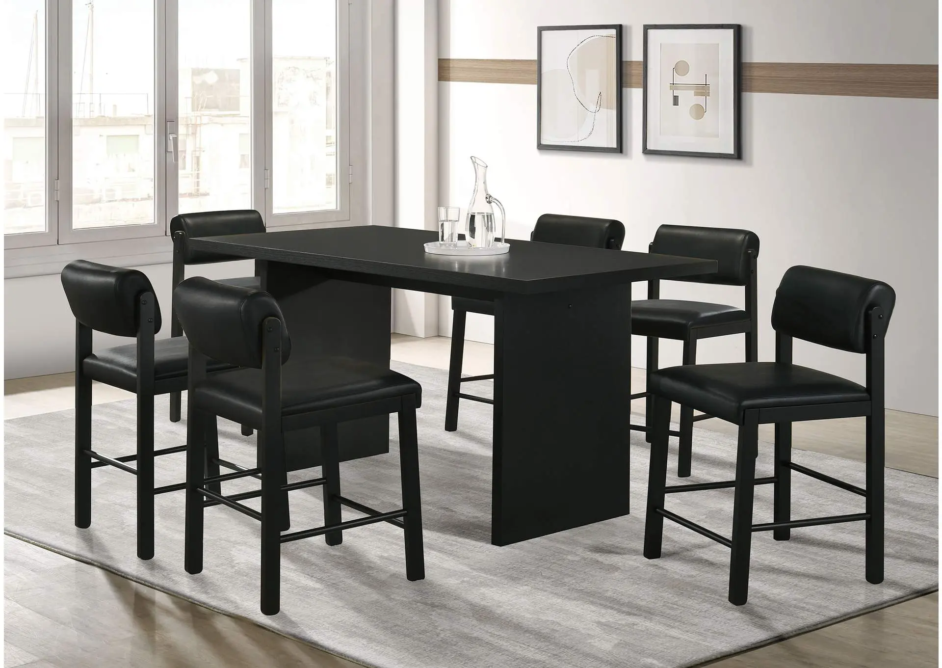 Decker 7-piece 70-inch Rectangular Counter Height Dining Set Black