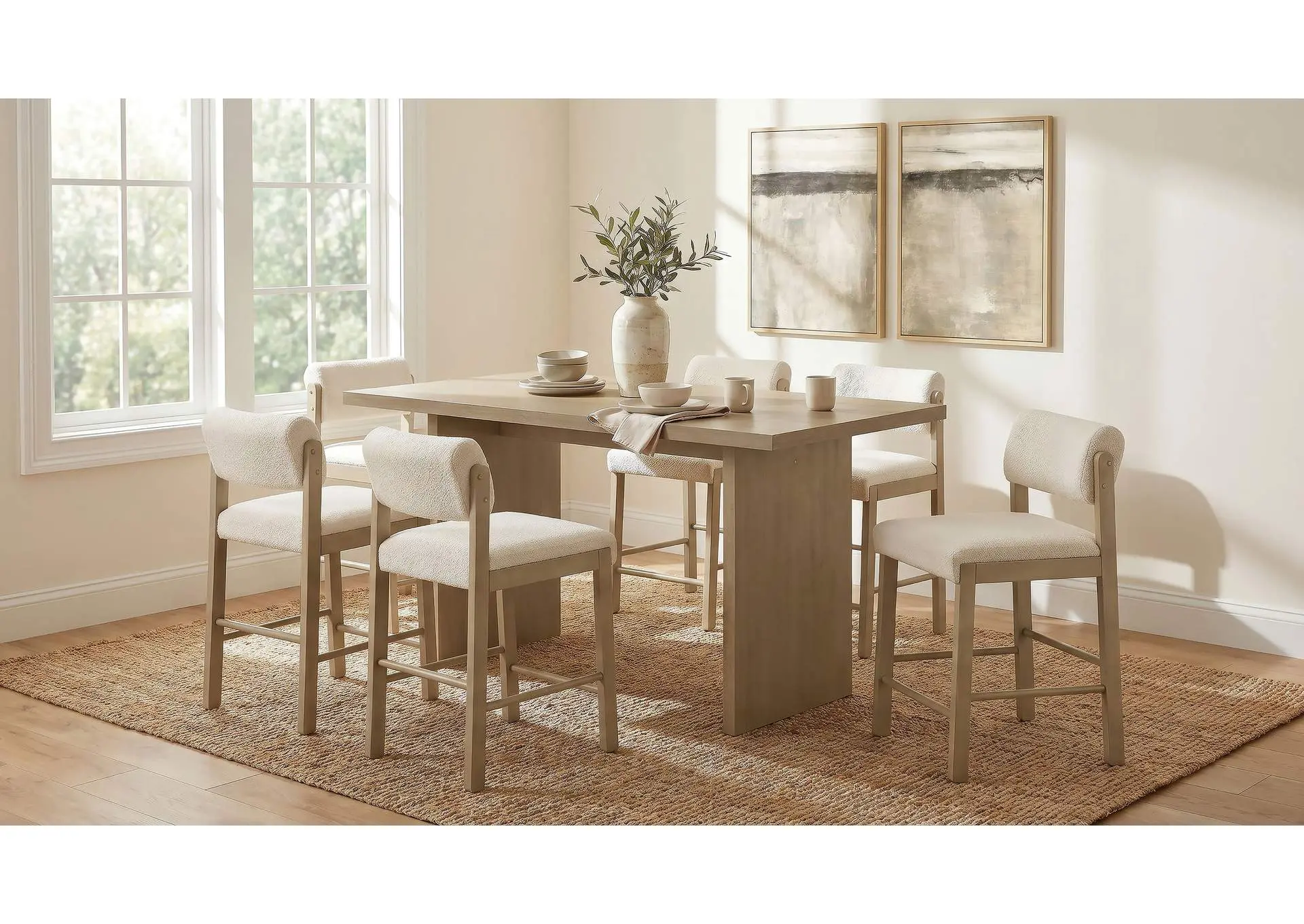 Decker 7-piece 70-inch Rectangular Counter Height Dining Set Cream and Natural Oak