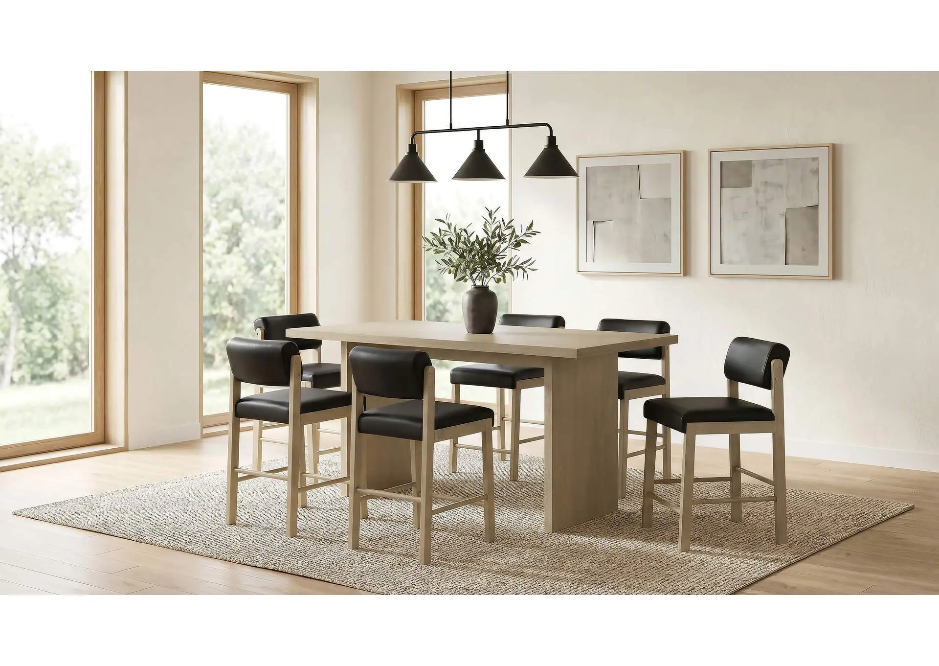 Decker 7-piece 70-inch Rectangular Counter Height Dining Set Black and Natural Oak