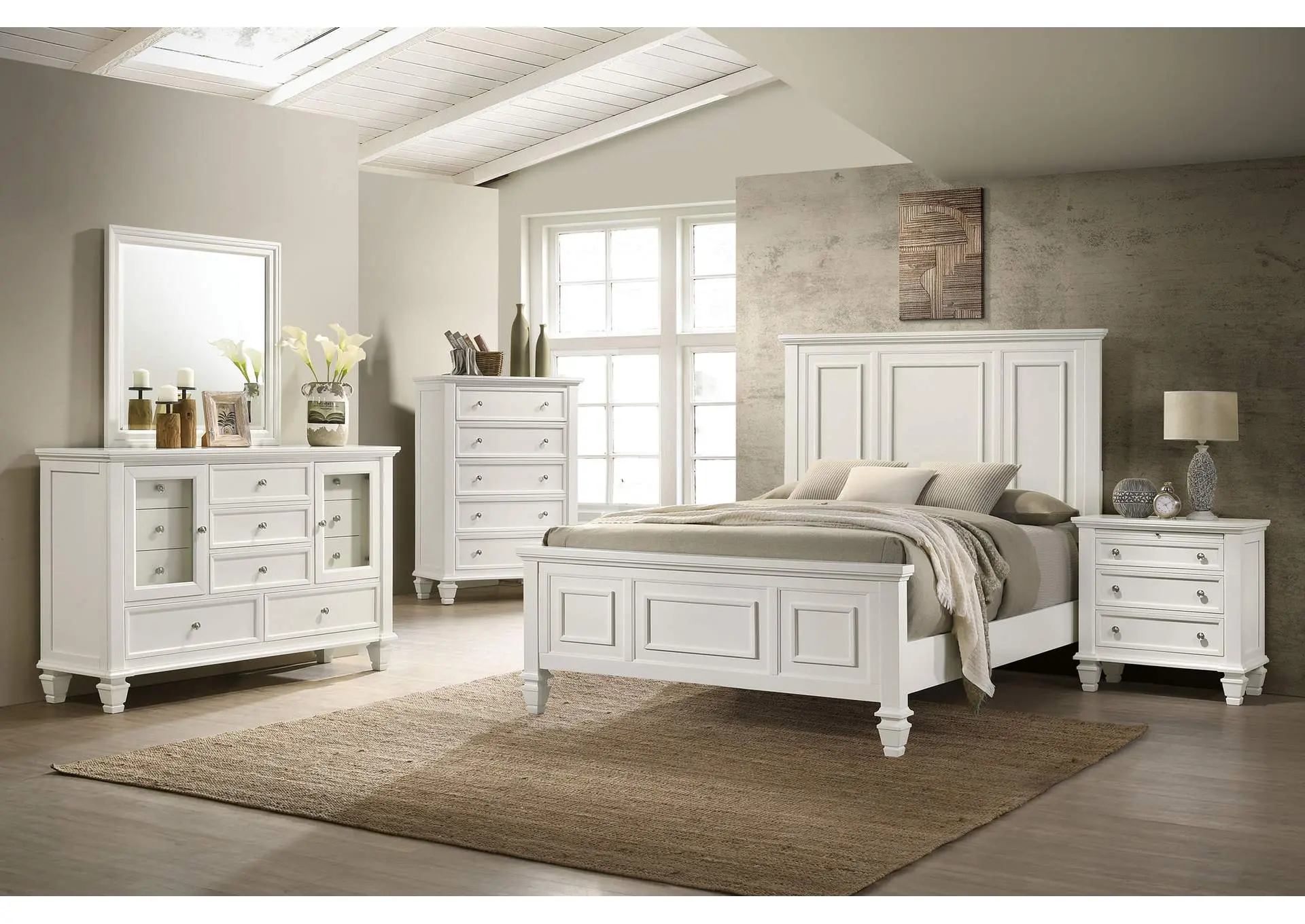 Sandy Beach 5-piece California King Bedroom Set Cream White